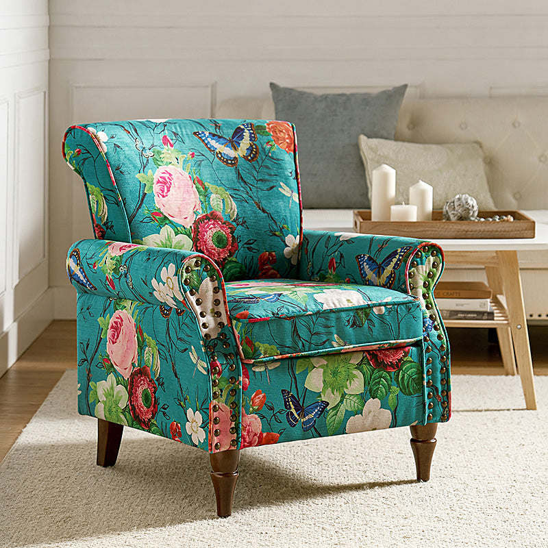 Artemisa Modern Floral Pattern Upholstered Armchair - Comfortable Living Room Accent Chair for Home Office & Lounge Decor