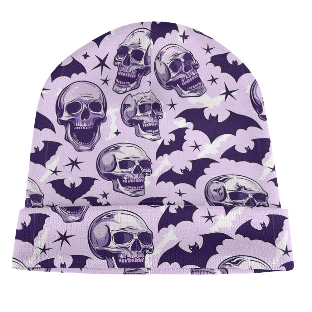 Funny Laughing Skulls and Bats Beanie Hat - Gothic Halloween Knit Cap for Men & Women - Perfect for Costume Parties, Cosplay, and Winter Fashion