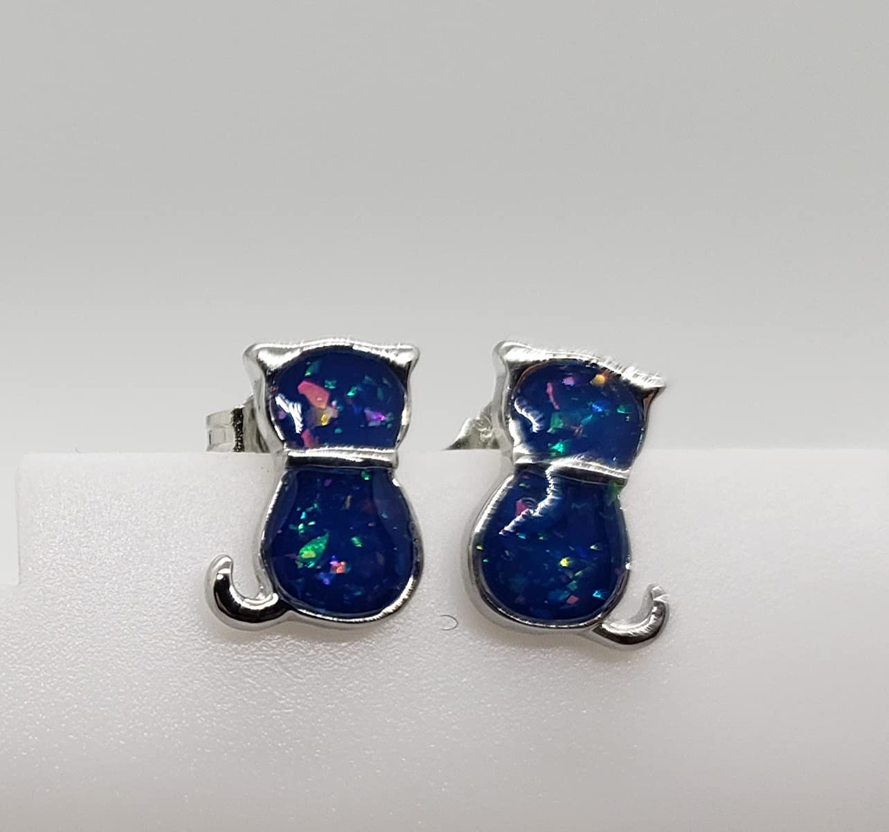 Exquisite Blue Opal Cat Silver Earrings for Women - Elegant Dangle Jewelry for Parties, Weddings & Everyday Wear