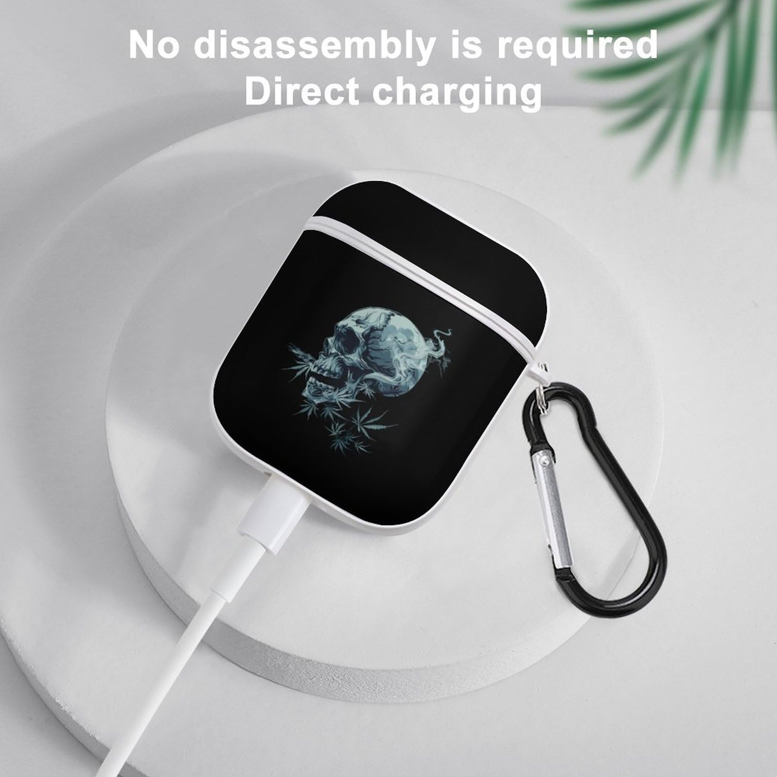 Skull Weed Smoking Bluetooth Headphone Case - Protective Cover for AirPods 1 & 2 - Portable Earphone Storage for Travel, Gym & Outdoor Activities