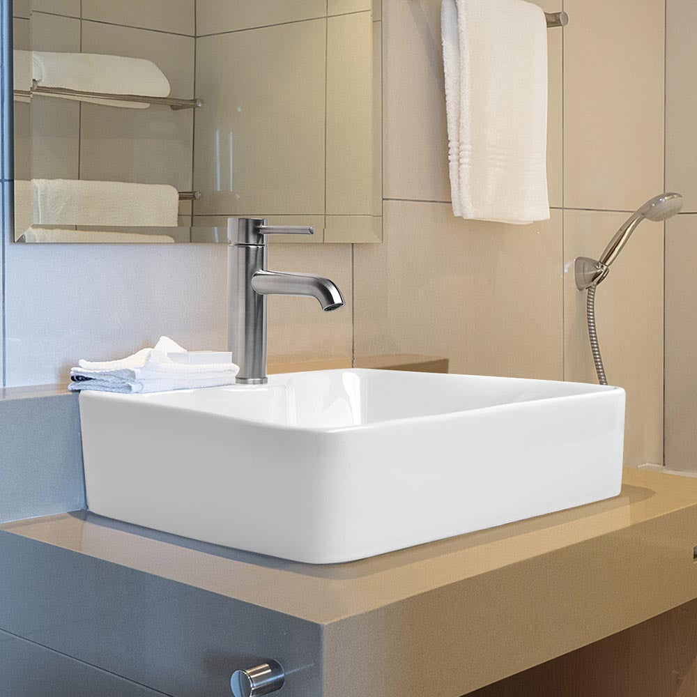 TheLAShop White Ceramic Vessel Sink - 19x15 Inch Raised Bathroom Sink for Modern Vanity, Countertop or Powder Room Installation