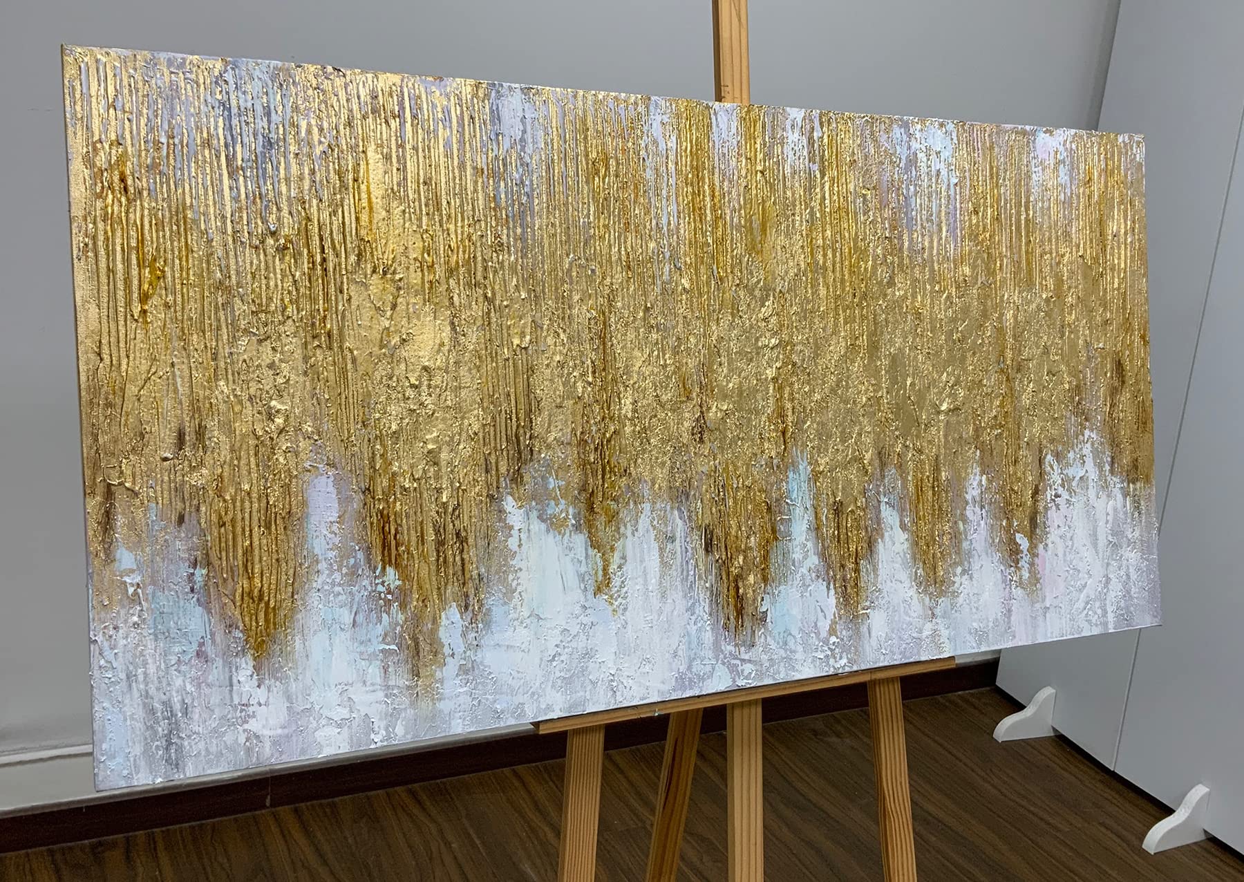 Tiancheng Art 24x48 Inch Hand-Painted Golden Oil Painting on Canvas - Framed Contemporary Wall Art for Home, Kitchen & Office Decor | Ready to Hang Living Room & Bedroom Wall Decor