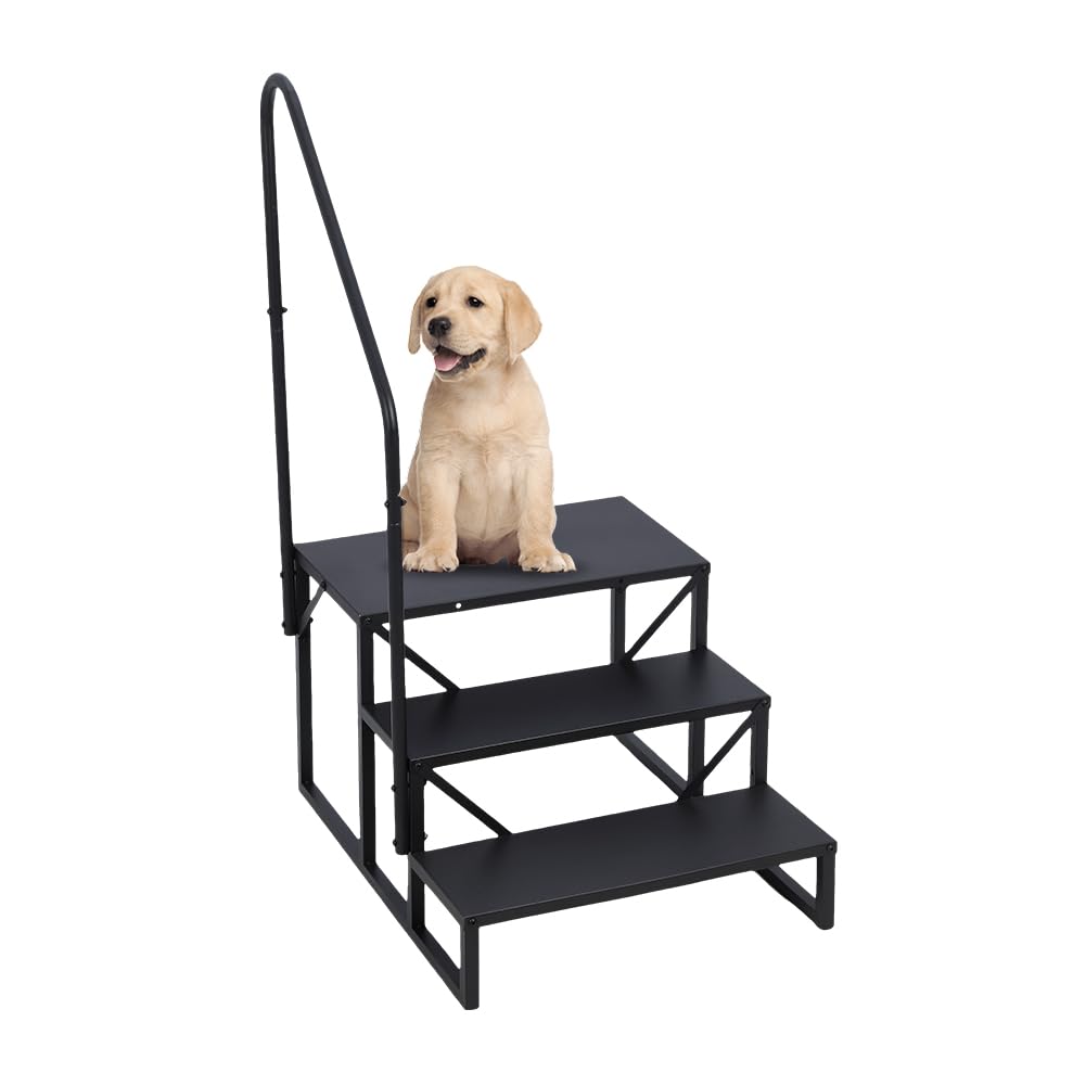 Towallmark RV 3 Step Stair with Handrail - Heavy Duty 400LBS Capacity Portable Metal Steps for Hot Tubs, Mobile Homes, Campers & Outdoor Use - Indoor/Outdoor Non-Slip Pool Stairs for Spa, Deck & Patio Access