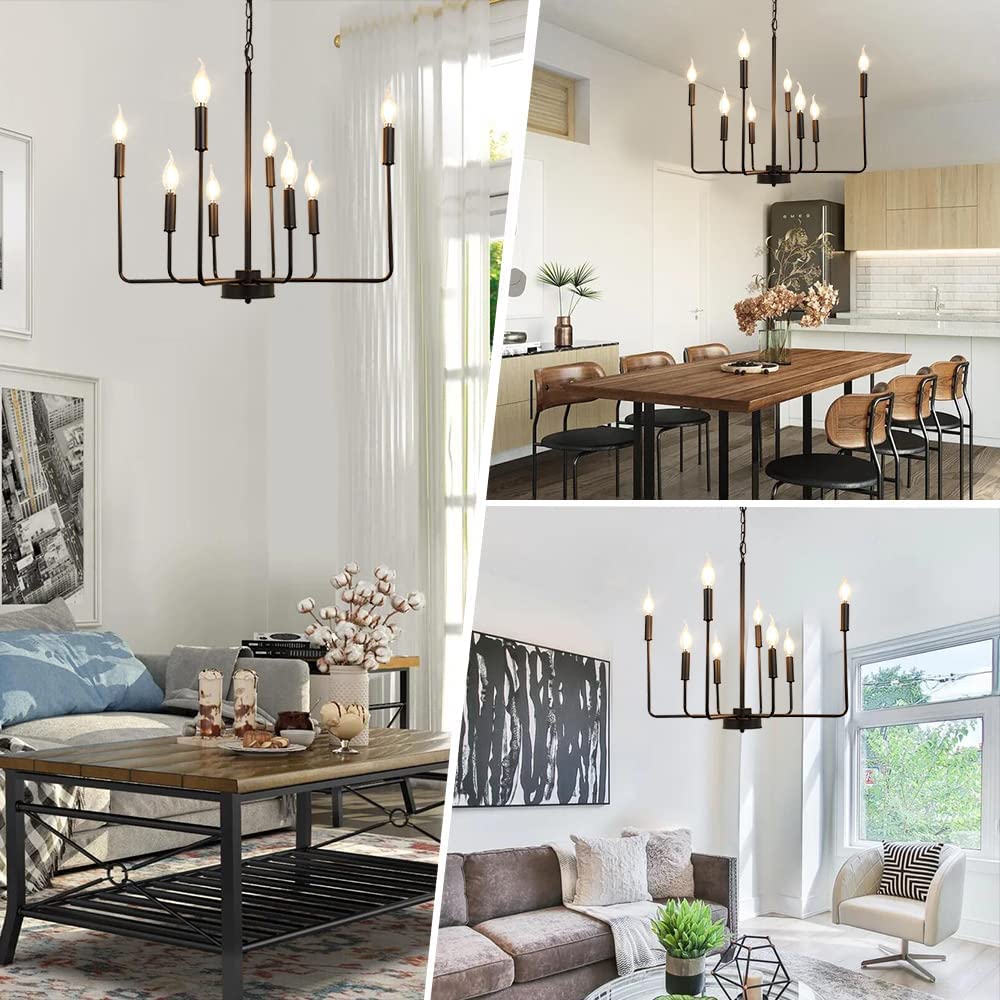 Depuley Black Farmhouse Candle Chandelier Lighting - 8-Light Classic Iron Ceiling Fixture with Industrial Flush Mount Pendant Lamp | Perfect for Dining Room, Kitchen Island & Rustic Home Decor