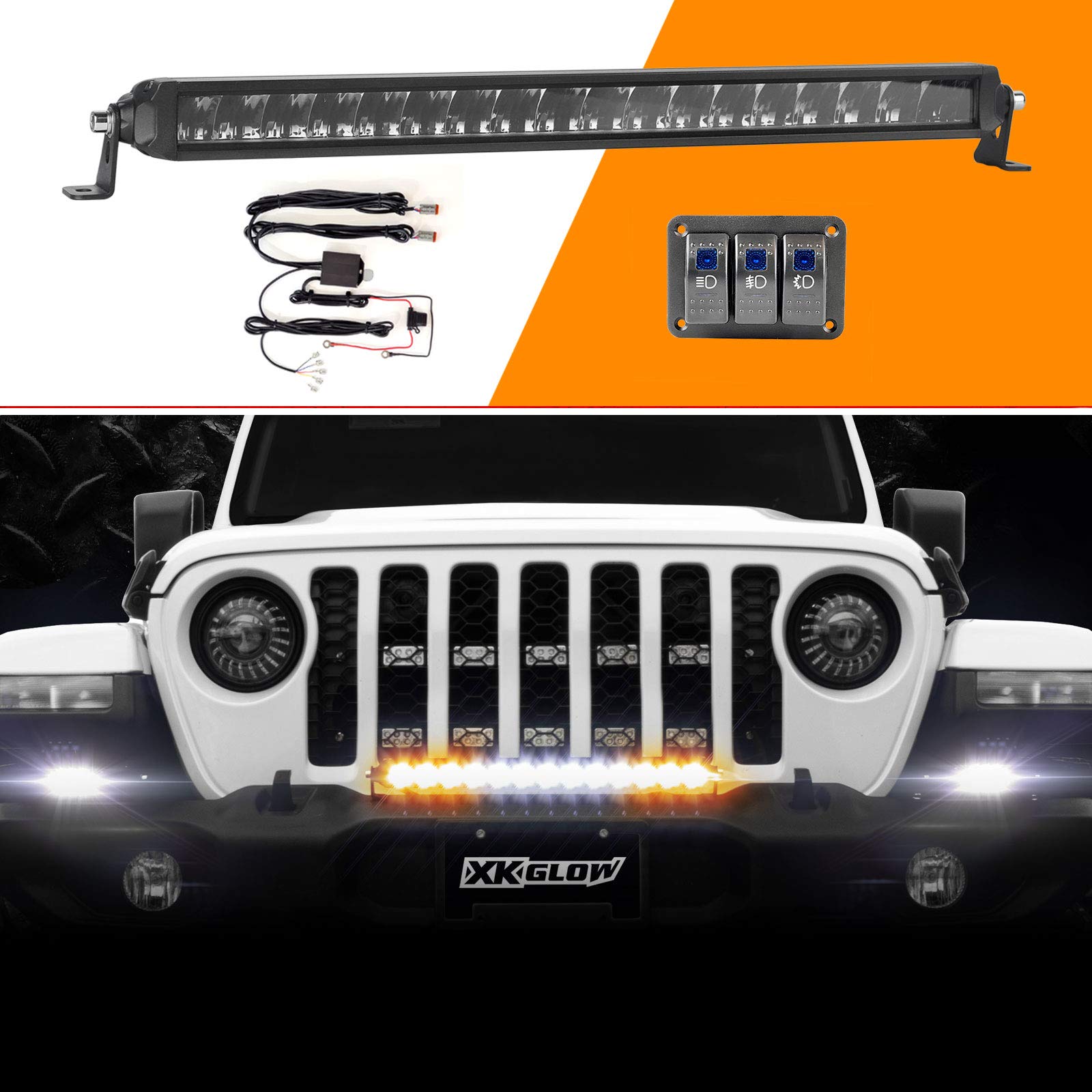 XKGLOW 20-Inch 2nd Generation Razor Light - High Beam, Driving, Fog & Strobe Combo with Wire & Switch - Perfect for Off-Road, Trucks & Emergency Vehicles