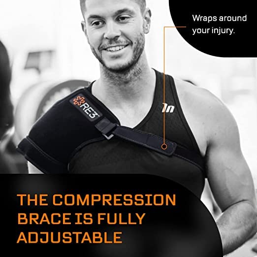 RE3 Ice Compression Pack for Shoulder, Hip & Glute Pain Relief - Cold Therapy Wrap for Rotator Cuff Tendonitis, Dislocated Shoulder, Sports Injuries & Post-Surgery Recovery - Includes 2 Reusable Ice Gel Packs - One Size Fits All - Perfect for Athletes, Physical Therapy & Home Recovery