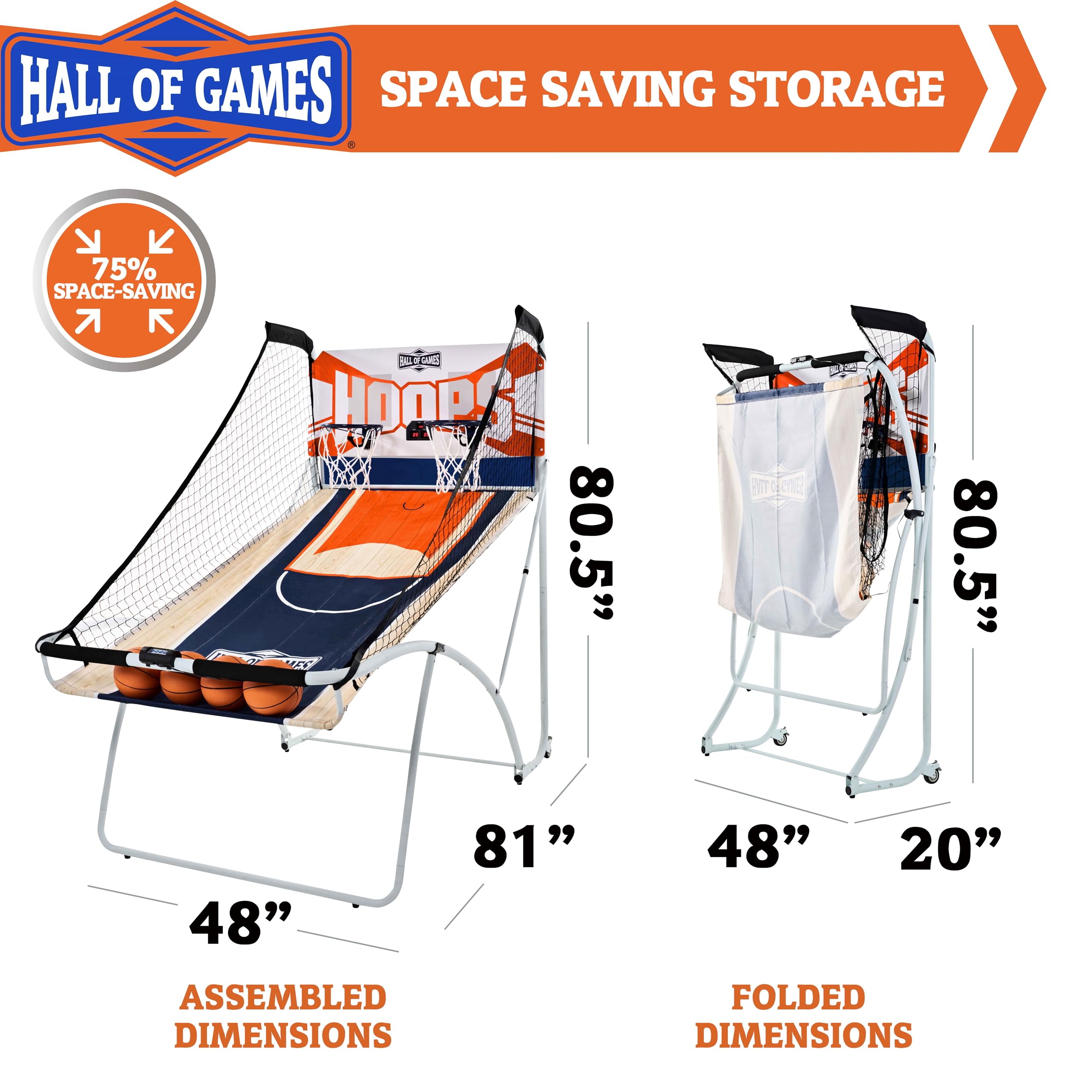 Hall of Games Indoor Arcade Basketball Set - 2 Player Electronic Scoring System with Rubber Basketballs - Perfect for Family Game Rooms, Basement Fun & Kids Birthday Parties