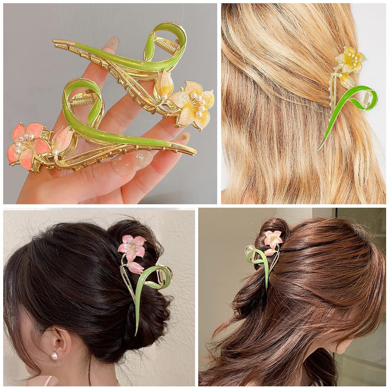 HONEY ACCESSORIES Pack of 2 Large Metal Lily Flower Hair Claw Clips - Floral Hair Clips for Women & Girls (Multi-Color) - Perfect for Parties, Weddings & Everyday Styling