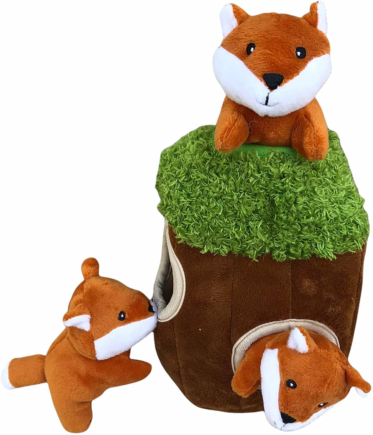 Interactive Plush Fox in Tree Hide and Seek Dog Toy with Squeaker - Fun Burrow Game for Small & Medium Dogs - Perfect for Indoor Playtime & Training
