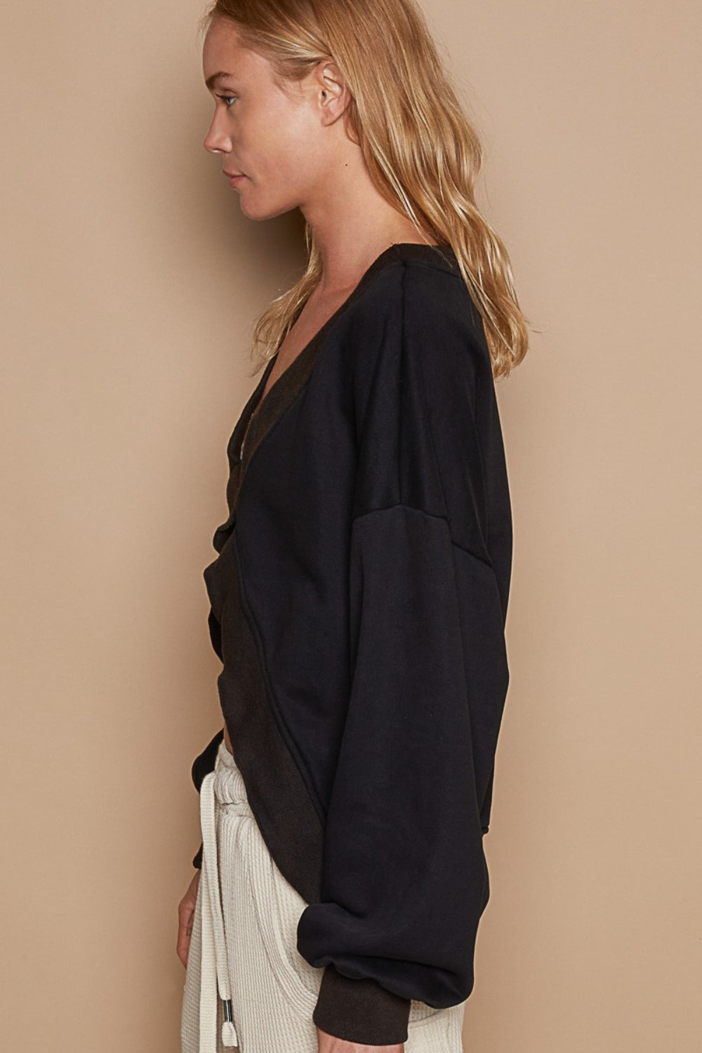 Stylish Rib Band Long Sleeve Sweatshirt for Women - Soft & Comfortable Pullover Top - Perfect for Casual Wear, Workout & Layering