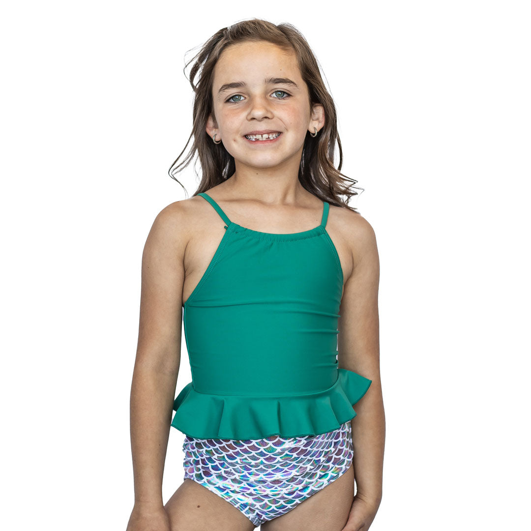Girls High Neck Peplum Tankini Top - Stylish Swimwear for Beach, Pool & Summer Vacations