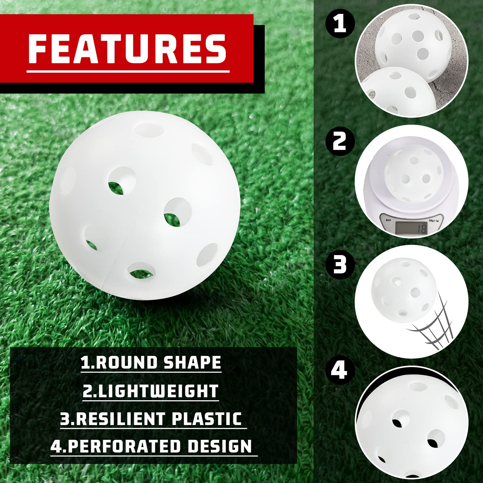 24-Pack Jecery Plastic Practice Baseballs - Lightweight Training Softballs for Batting & Hitting Practice | Indoor/Outdoor Use | Includes Drawstring Storage Bag | Perfect for Baseball Training, Backyard Games & Pet Play