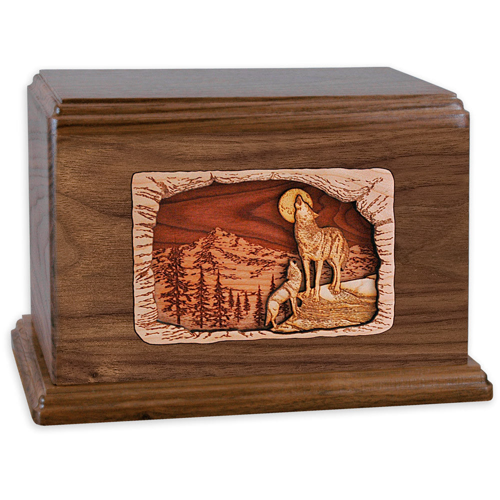 Beautiful Companion Cremation Urn with Howling Wolves Inlay Art - Memorial Keepsake for Pet Ashes - Perfect for Home Display or Memorial Ceremonies