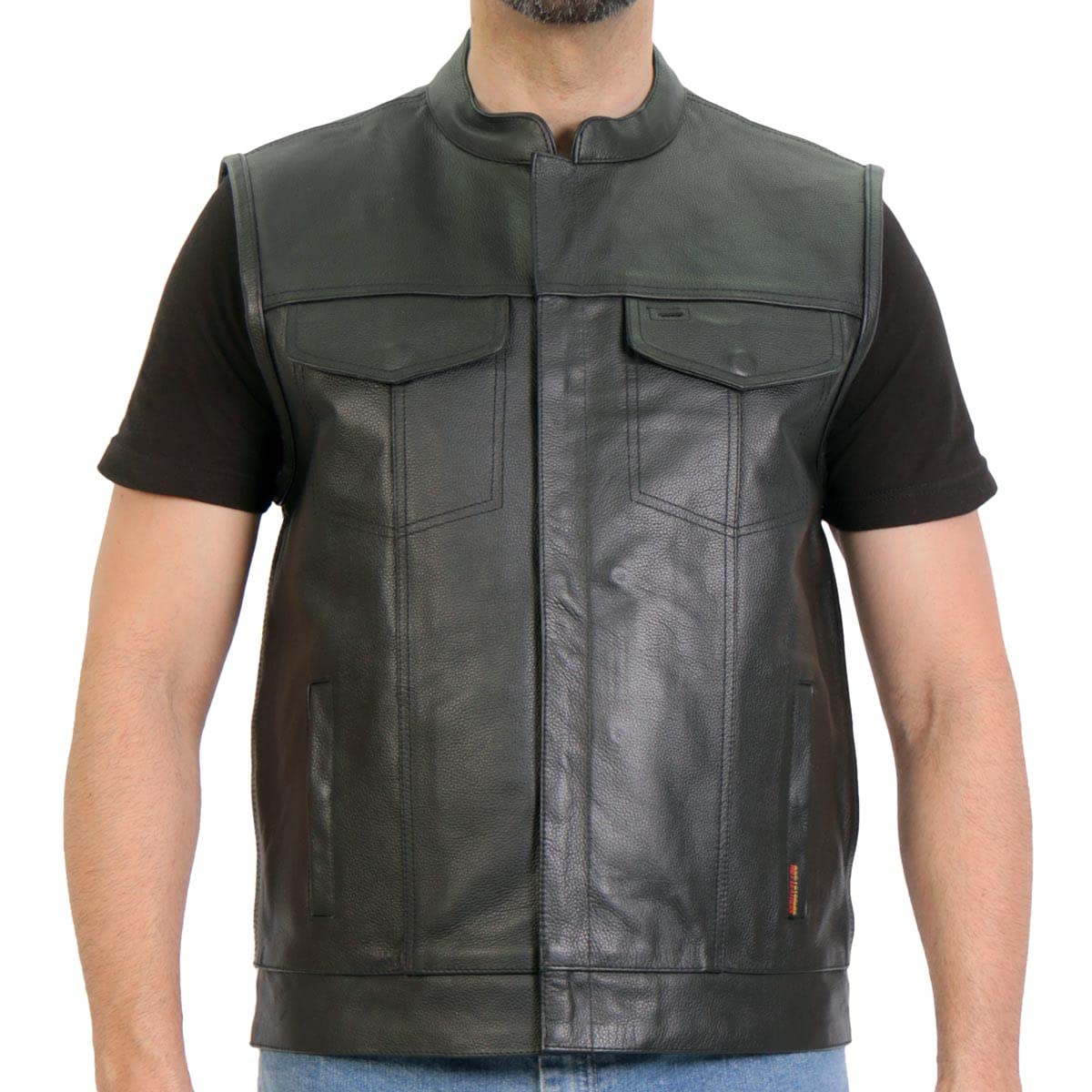 Hot Leathers VSM1202 Men's Black 2-in-1 Concealed Carry Hooded Leather Vest - Medium Size | Perfect for Motorcycle Riding, Outdoor Activities & Everyday Wear