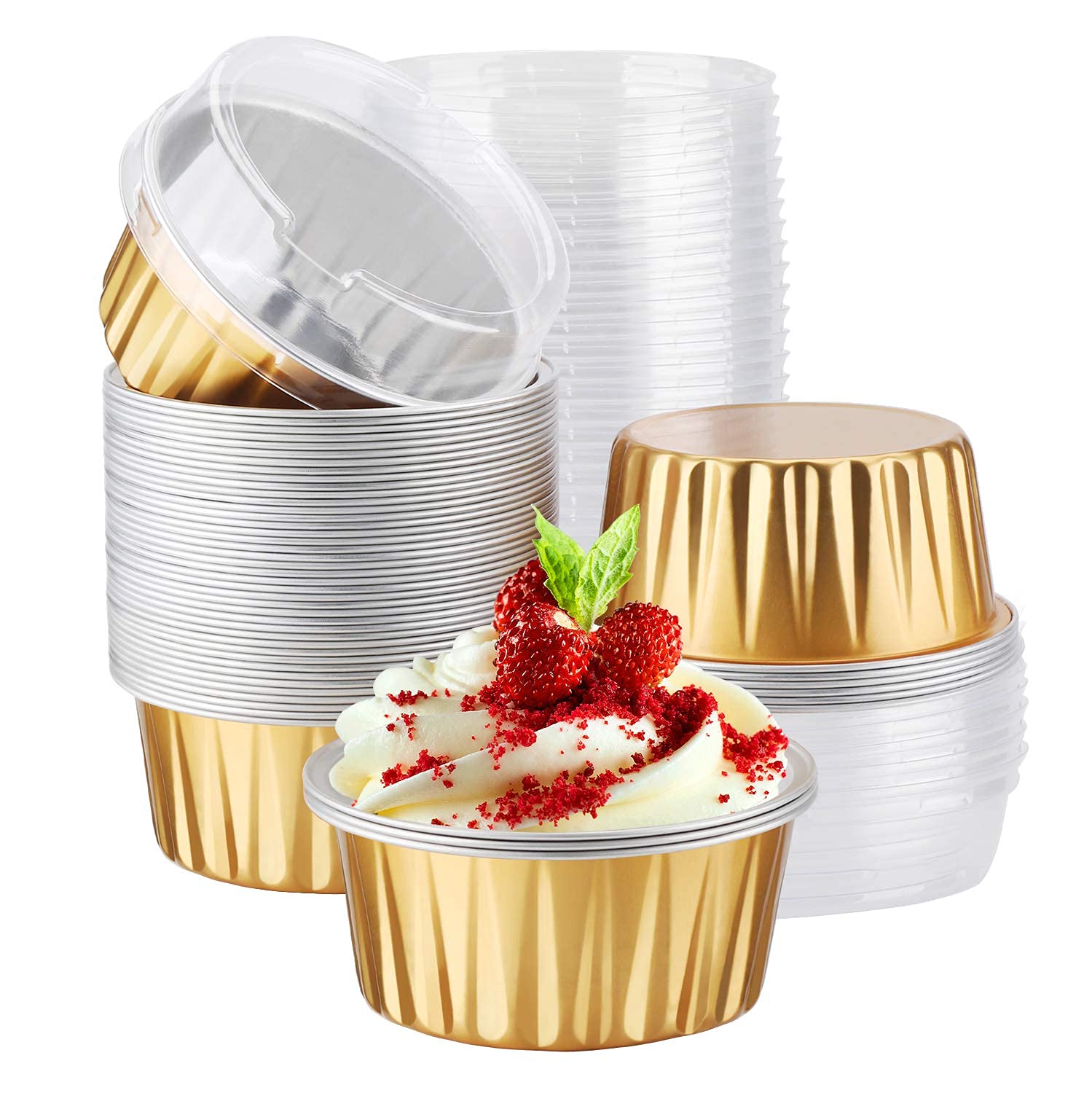 EUSOAR 50 Pack 5oz Muffin Liners & Kraft Cupcake Boxes - Single Cupcake Containers with Lids, Aluminum Foil Baking Cups for Wedding, Birthday Party, Baby Shower - Perfect for Baking, Gift Giving & Dessert Display