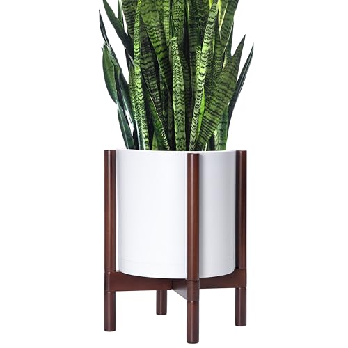 Matte White Pot + Mahogany Stand