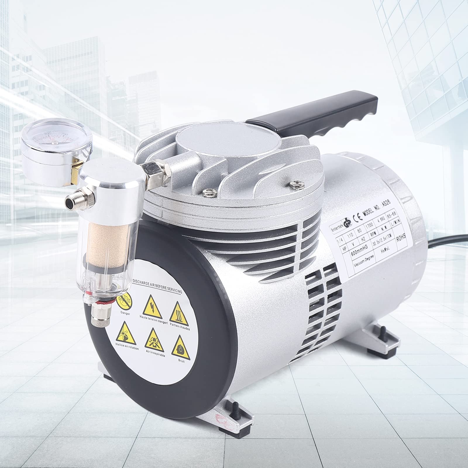 Oil-Free Diaphragm Vacuum Pump 1/6HP 20-23L/min 1450-1700 RPM - Food Packaging, Crafts, Lab Equipment & Industrial Applications - Quiet, Maintenance-Free Vacuum Suction System