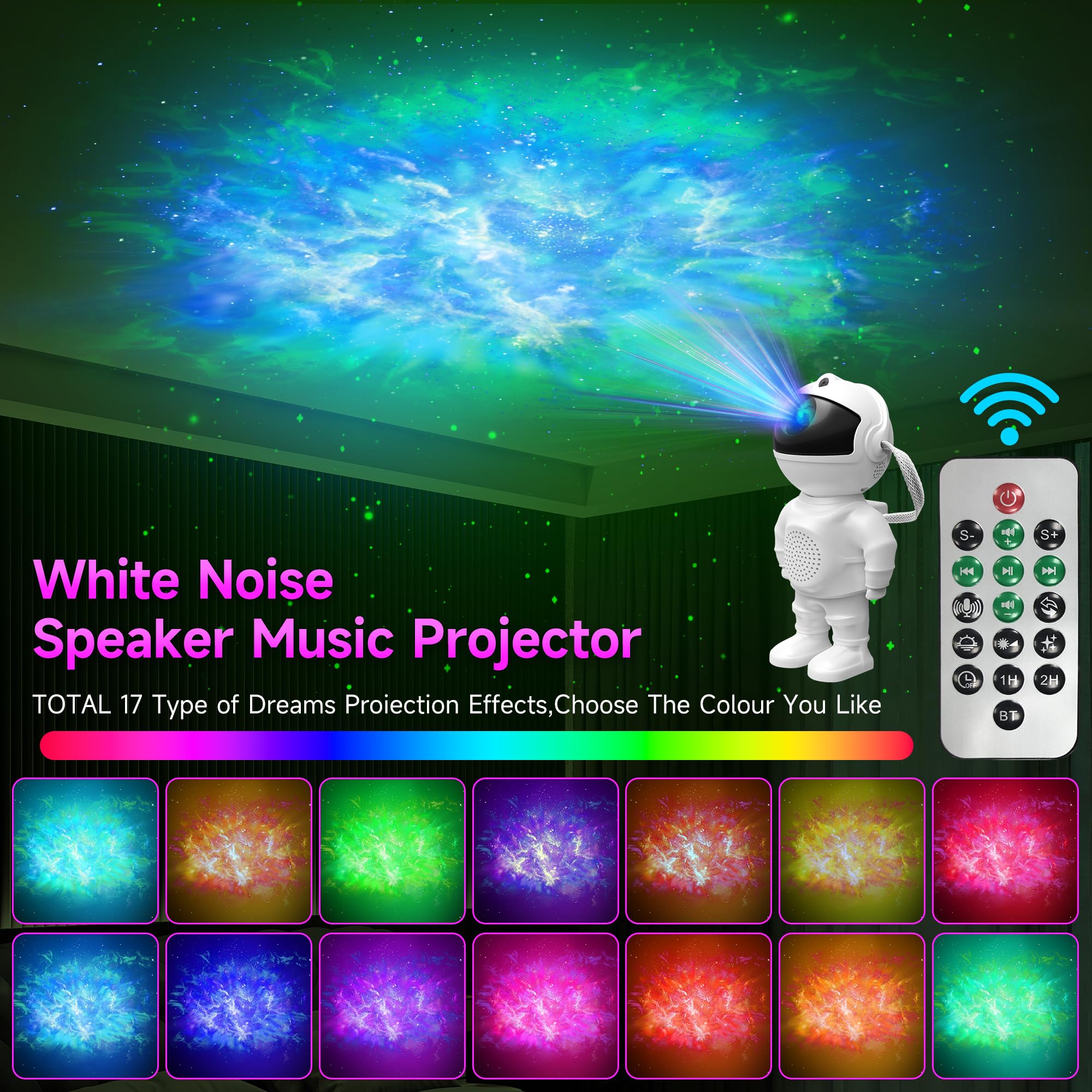 Astronaut Galaxy Projector with Bluetooth Speaker - 360° Adjustable Star Projector Night Light with Timer & Remote Control | Perfect for Kids Room, Christmas Gifts, Bedroom Decor & Relaxation | Create Stellar Nebula Ambiance for Meditation, Sleep Aid & Romantic Mood Lighting