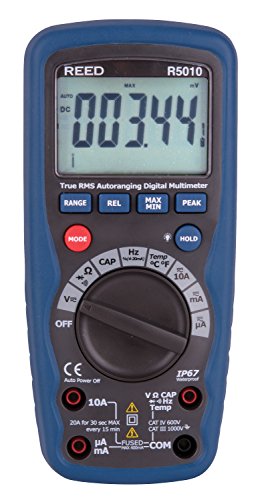 REED Instruments R5010 True RMS Waterproof Digital Multimeter with Auto-Ranging - Blue/Black - Ideal for Electricians, HVAC Technicians & Outdoor Electrical Work