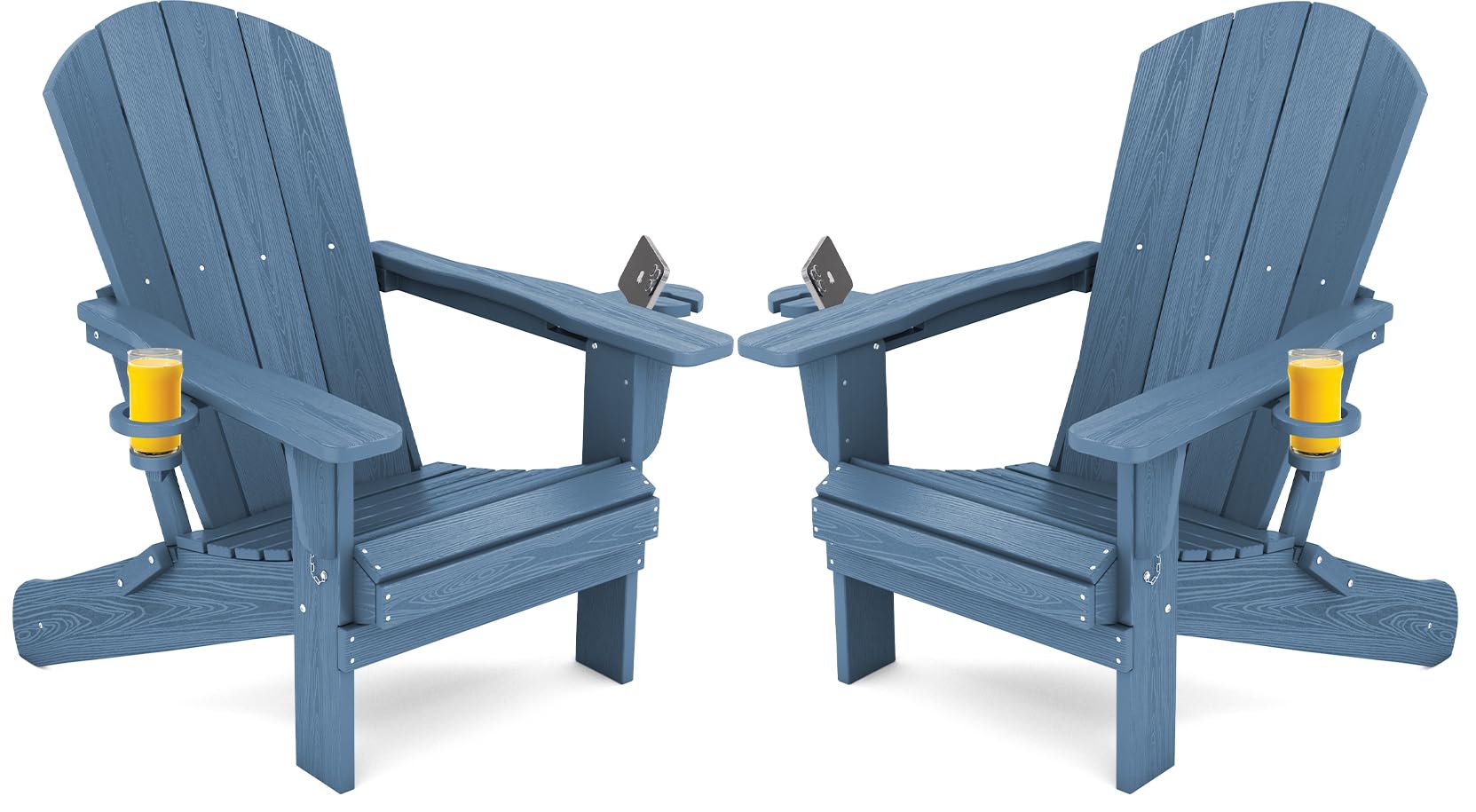 SERWALL Folding Adirondack Chair Set of 2 - HDPE Plastic Outdoor Patio Furniture with Wood-Like Finish in Navy Blue - Perfect for Backyard, Poolside, and Beach Relaxation