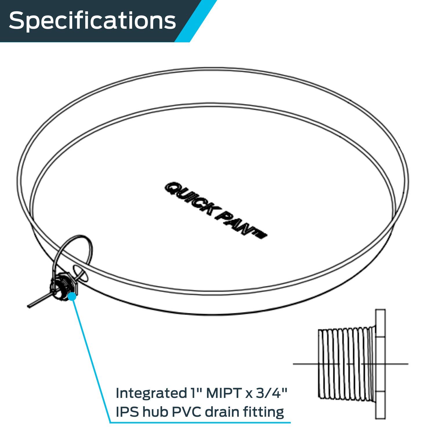 Holdrite QP-24 Aluminum Water Heater QuickPan with 1 Inch PVC Drain Fitting - 24 Inch Diameter Leak Protection Pan for Basement, Laundry Room & Utility Closet Installation