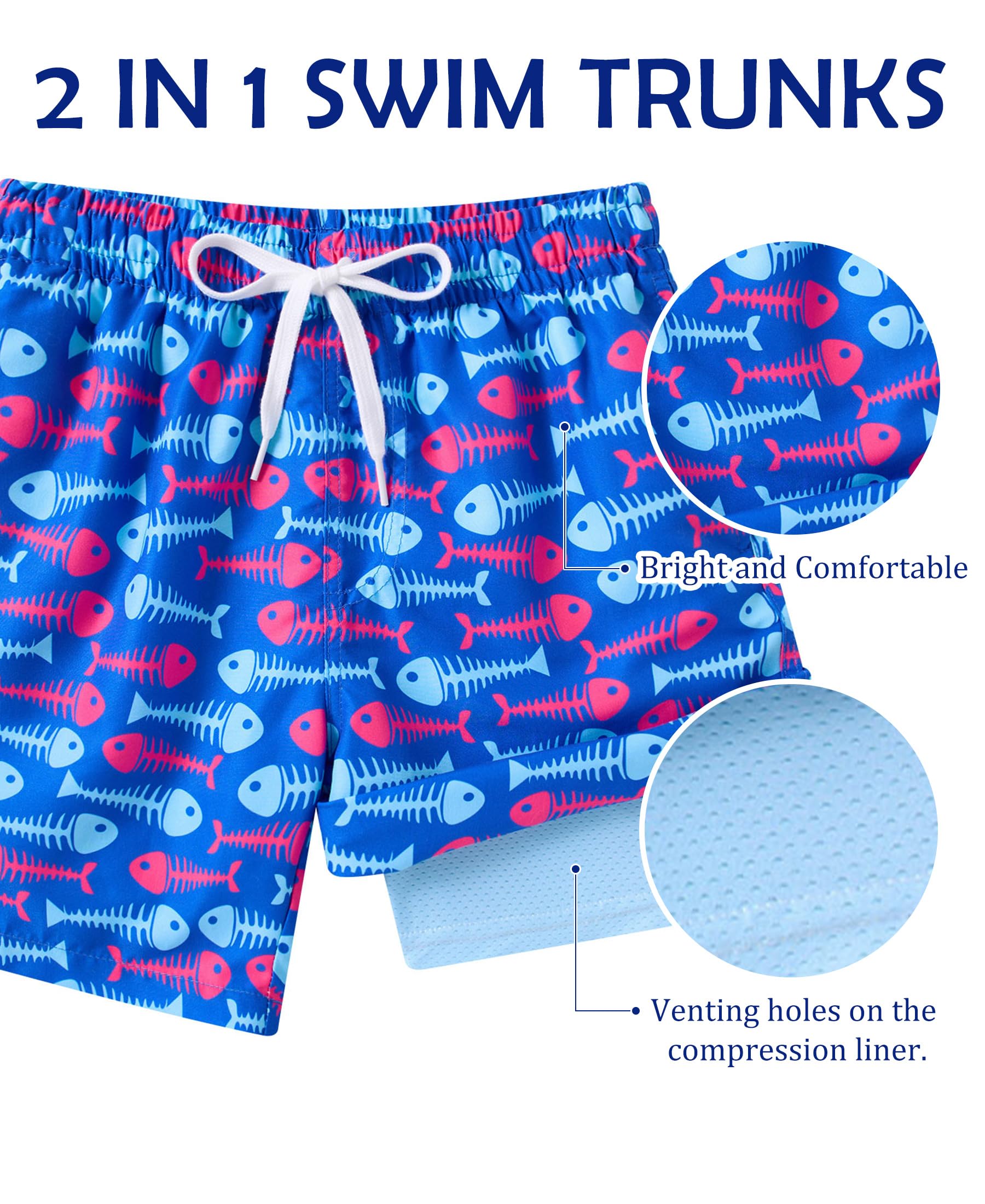 **Boys Swim Trunks with Compression Liner - Quick-Dry Kids Swim Shorts for Ages 6-18 - Perfect for Pool, Beach & Water Sports**