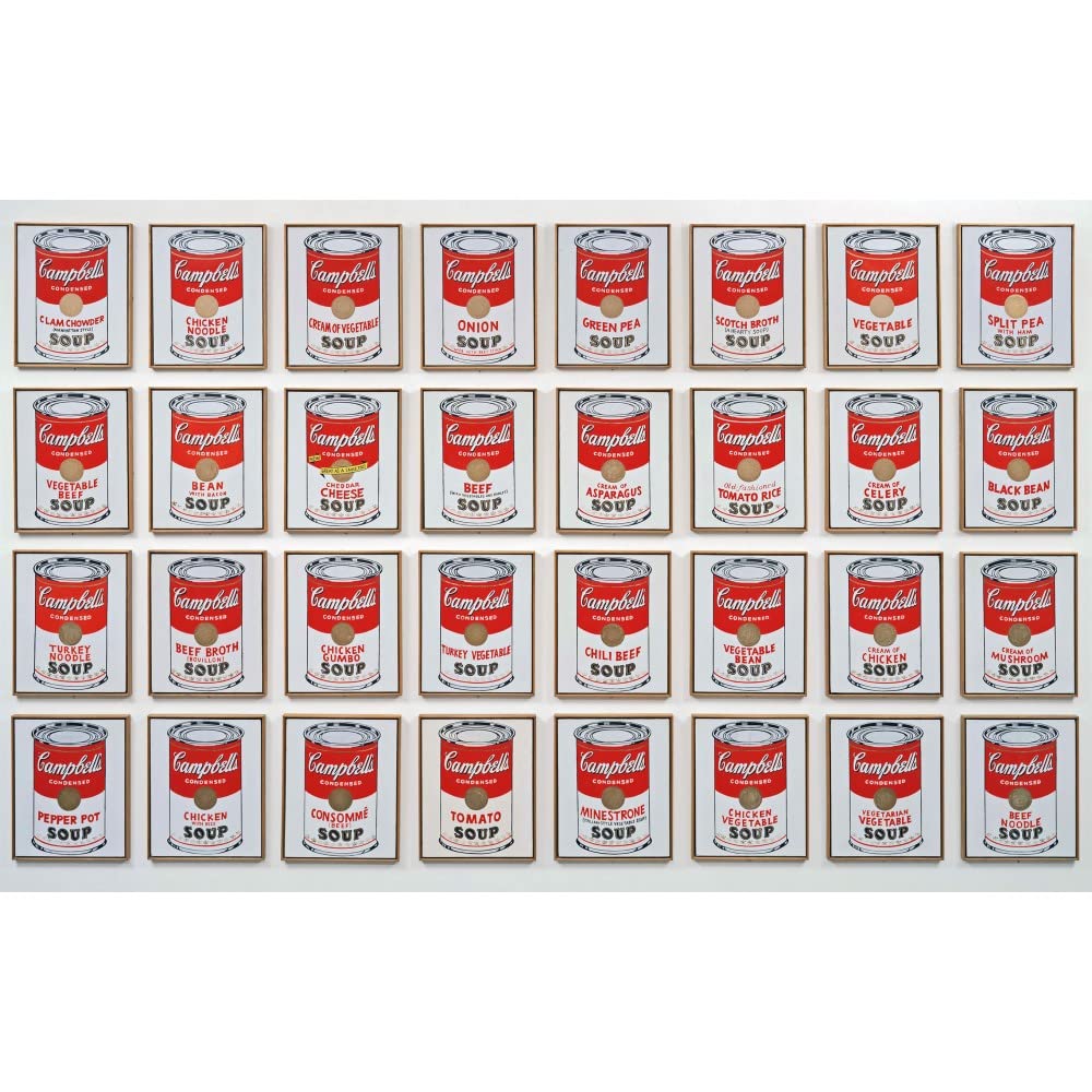 Andy Warhol 32 Campbell's Soup Cans Art Print - 24x15 Inches Premium Coated Paper - Pop Art Wall Decor for Living Room, Office & Gifts