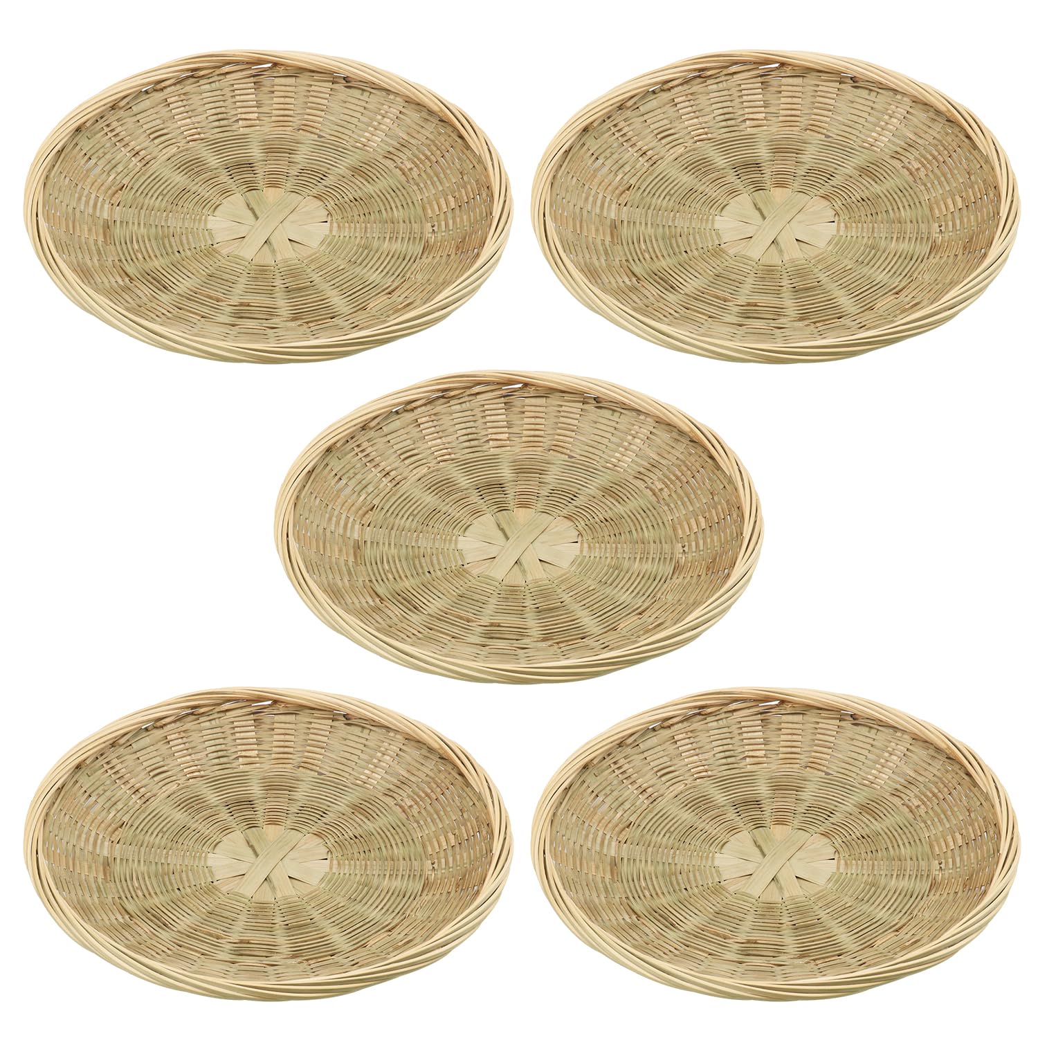 GNIEMCKIN 5-Pack 9.8 Inch Bamboo Plate Holders - Handwoven Wicker Serving Trays for Parties, Picnics, BBQ - Reusable & Eco-Friendly - Perfect for Outdoor Dining, Wedding Buffets, and Holiday Entertaining
