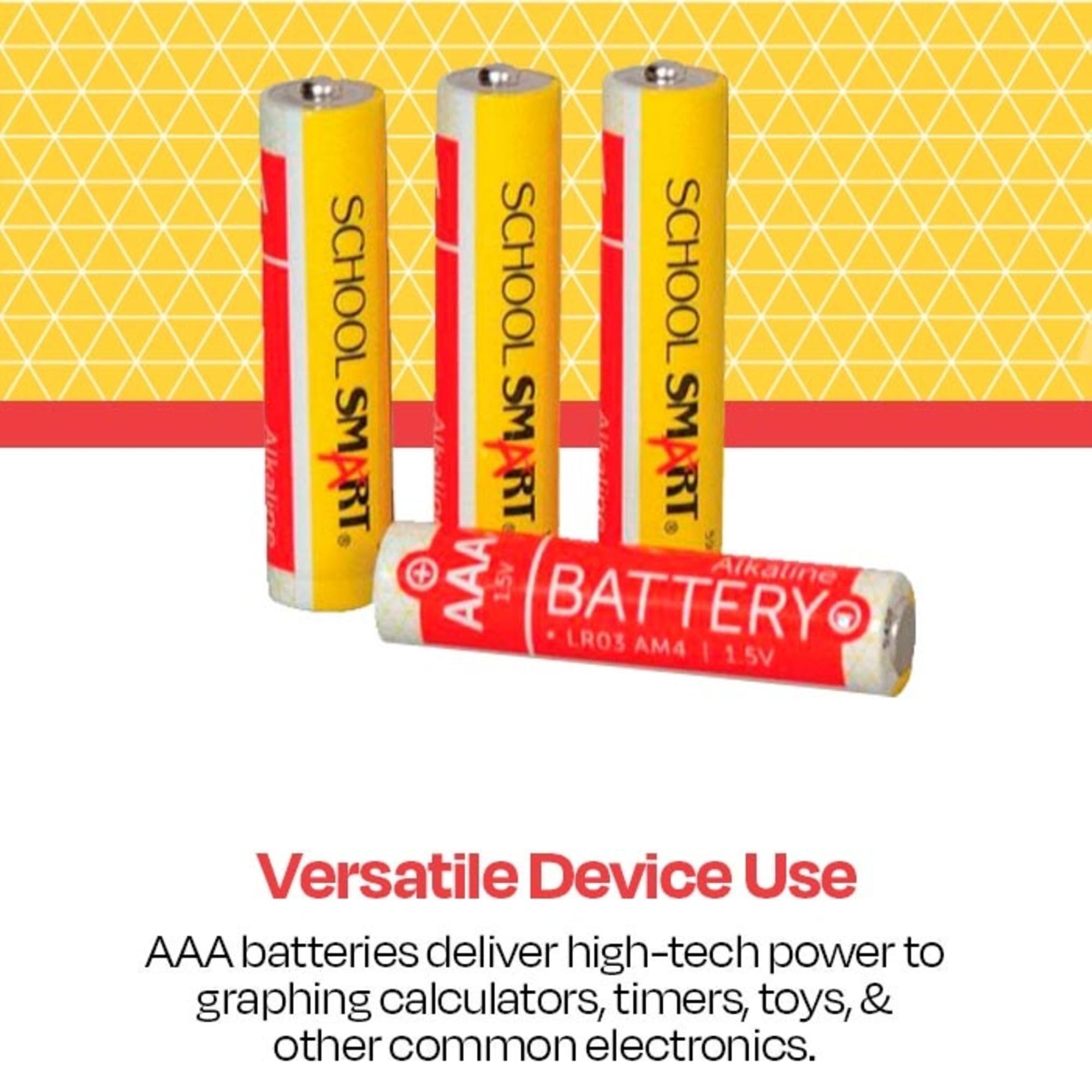 School Smart Alkaline AAA Batteries - 4 Pack | Long-Lasting Power for Toys, Remote Controls & Electronics | Reliable Performance for Home, Office & School Use