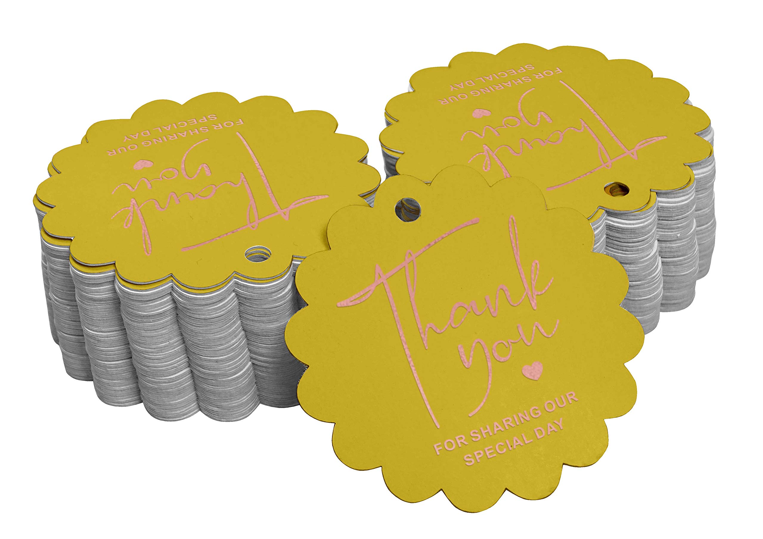100 Pack Rose Gold Foil Thank You Tags for Bridal Shower, Baby Shower, Wedding, Birthday & Retirement Favors - Elegant Party Decorations & Gift Tags for Special Events