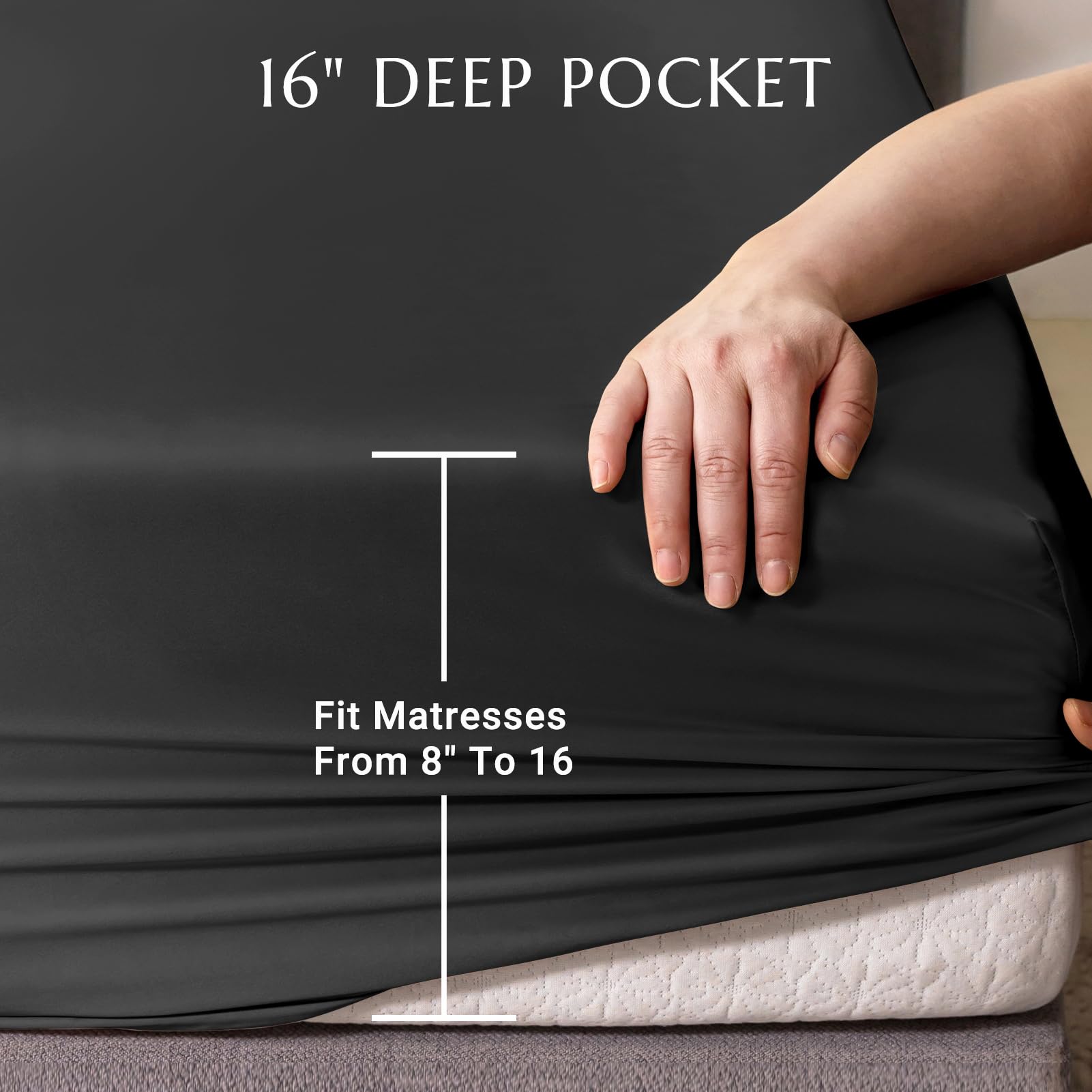 Premium 100% Mulberry Silk Fitted Sheet Set - 7A+ Grade 3-Piece Silk Bedding (Queen Size, Black) | 16