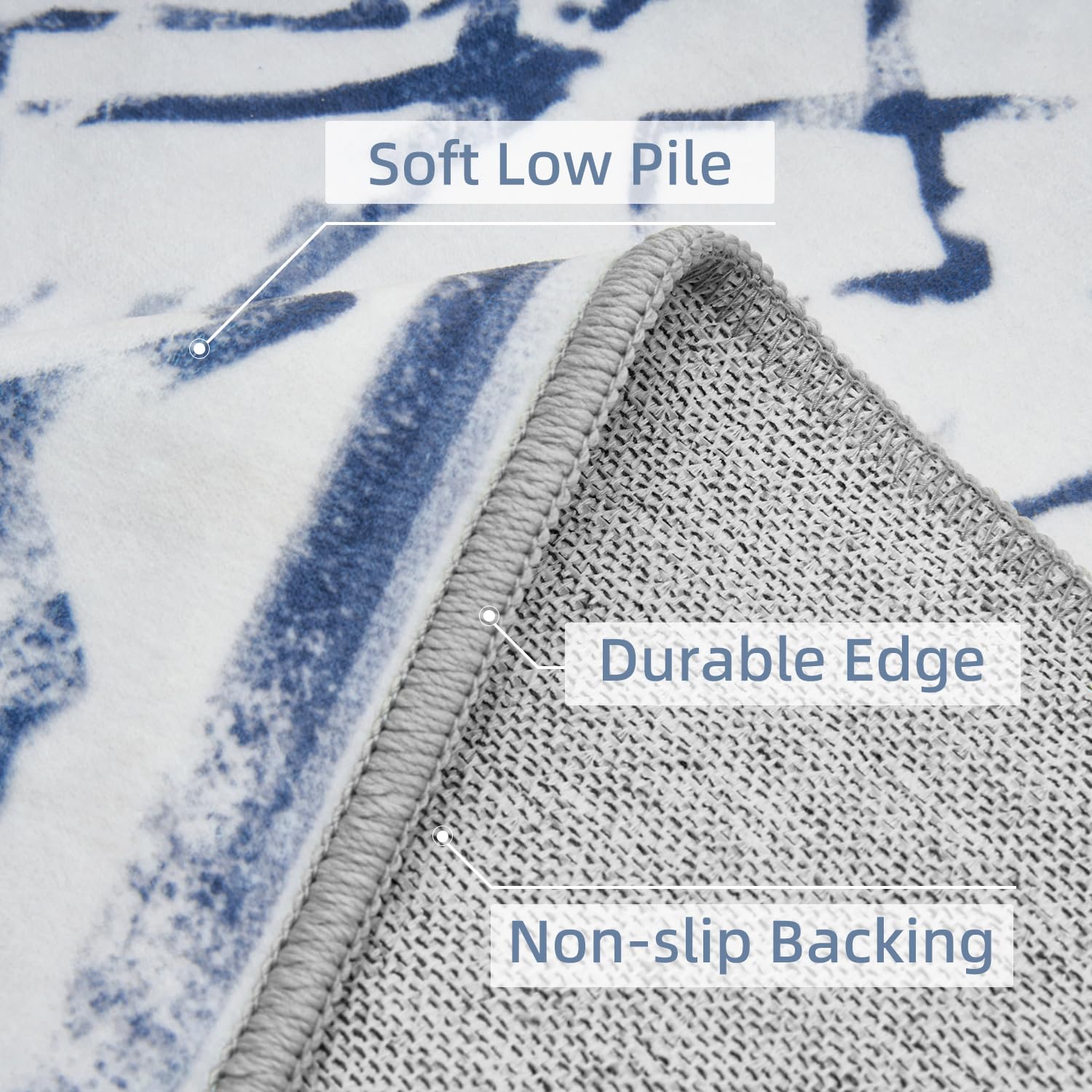 8x10 Non-Slip Machine Washable Modern Moroccan Boho Area Rug - Super Soft Indoor Carpet for Living Room, Bedroom, Dining Room, Office & Playroom - Blue Home Decor for Cozy Spaces & Stylish Interiors