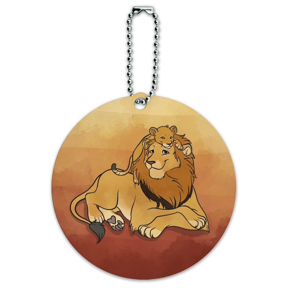 Dad Lion and Cub Round Luggage ID Tag - Personalized Suitcase Name Tag for Carry-On Bags - Perfect for Family Travel, Kids' Luggage Identification & Unique Gift Idea