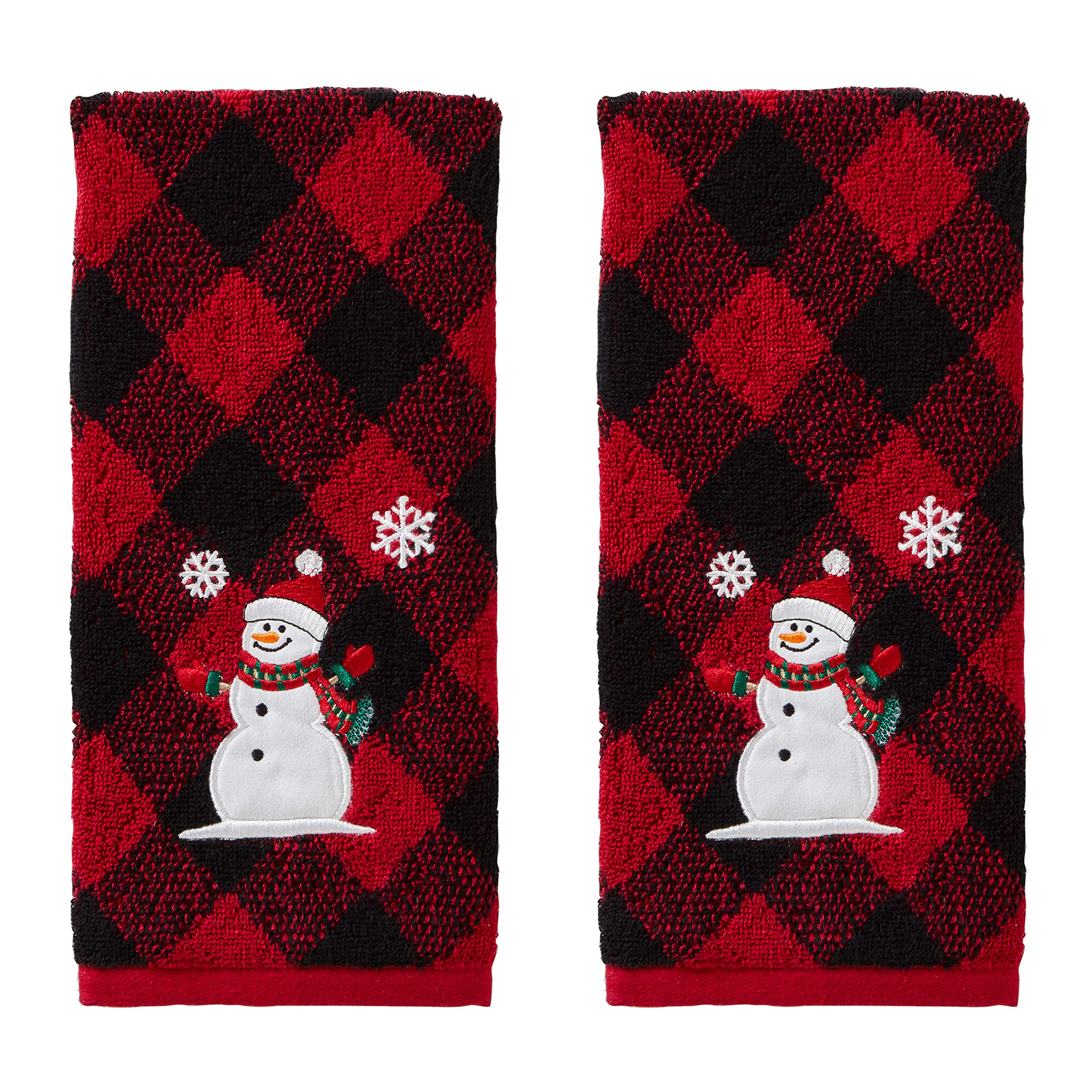 SKL Home Christmas Winter Snowman Hand Towel Set - 2-Piece Bath Kitchen Bar Towels for Holiday Decor & Gifting (Red/Black) - Perfect for Festive Home Decor, Hostess Gifts & Seasonal Kitchen Accents