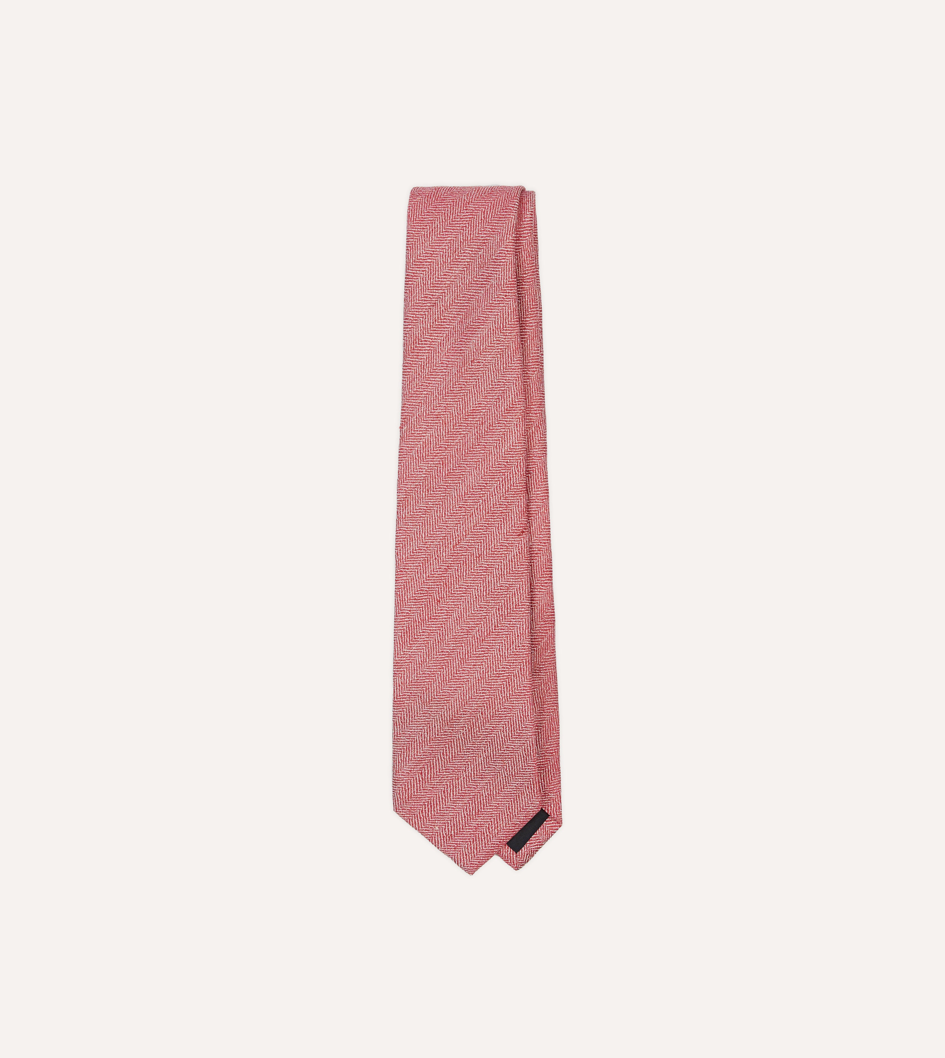 Premium Red & Ecru Herringbone Linen Silk-Tipped Necktie for Men - Elegant Formal Wear for Weddings, Business Meetings & Special Occasions