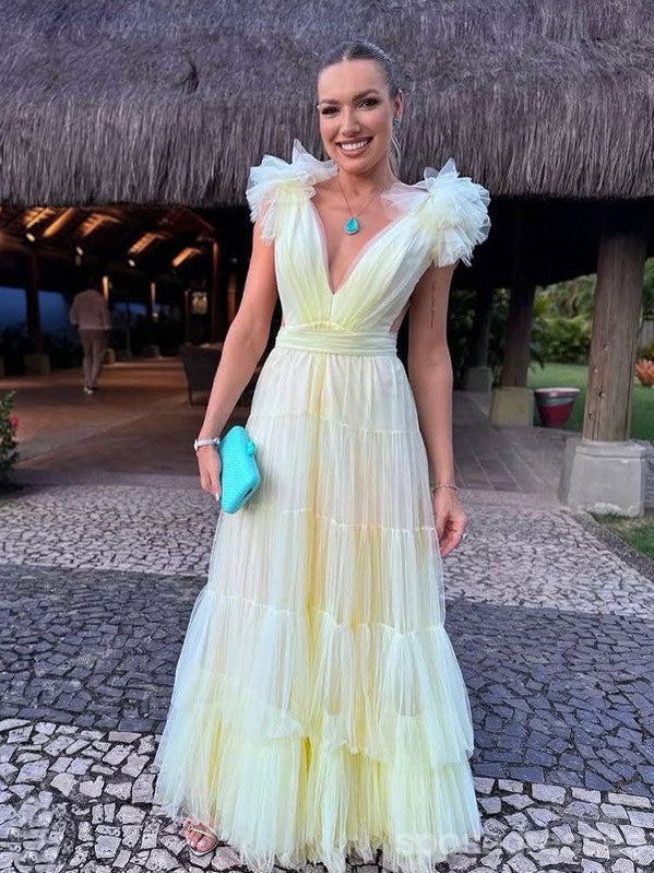 Elegant Yellow A-Line Long Prom Dresses for Women - Formal Evening Gowns & Party Gowns (Style 13776) | Perfect for Homecoming, Prom Night, Wedding Guest & Special Occasions