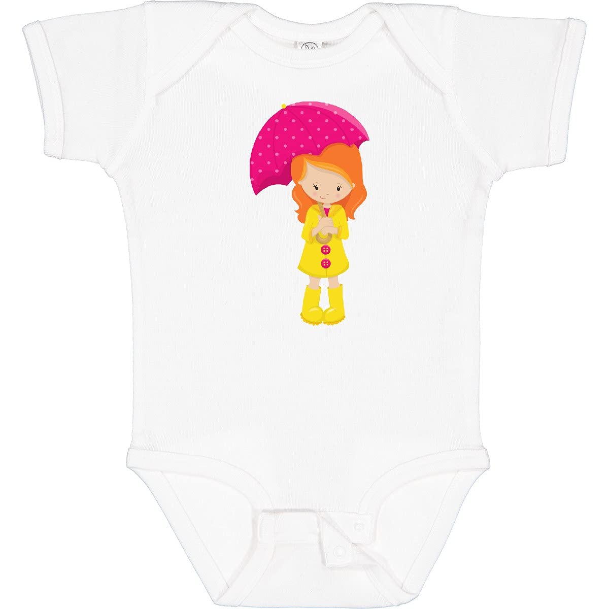 Inktastic Cute Baby Bodysuit - Orange Hair Girl in Raincoat with Umbrella | Soft Cotton Infant Onesie for Rainy Day Outfits & Photo Shoots