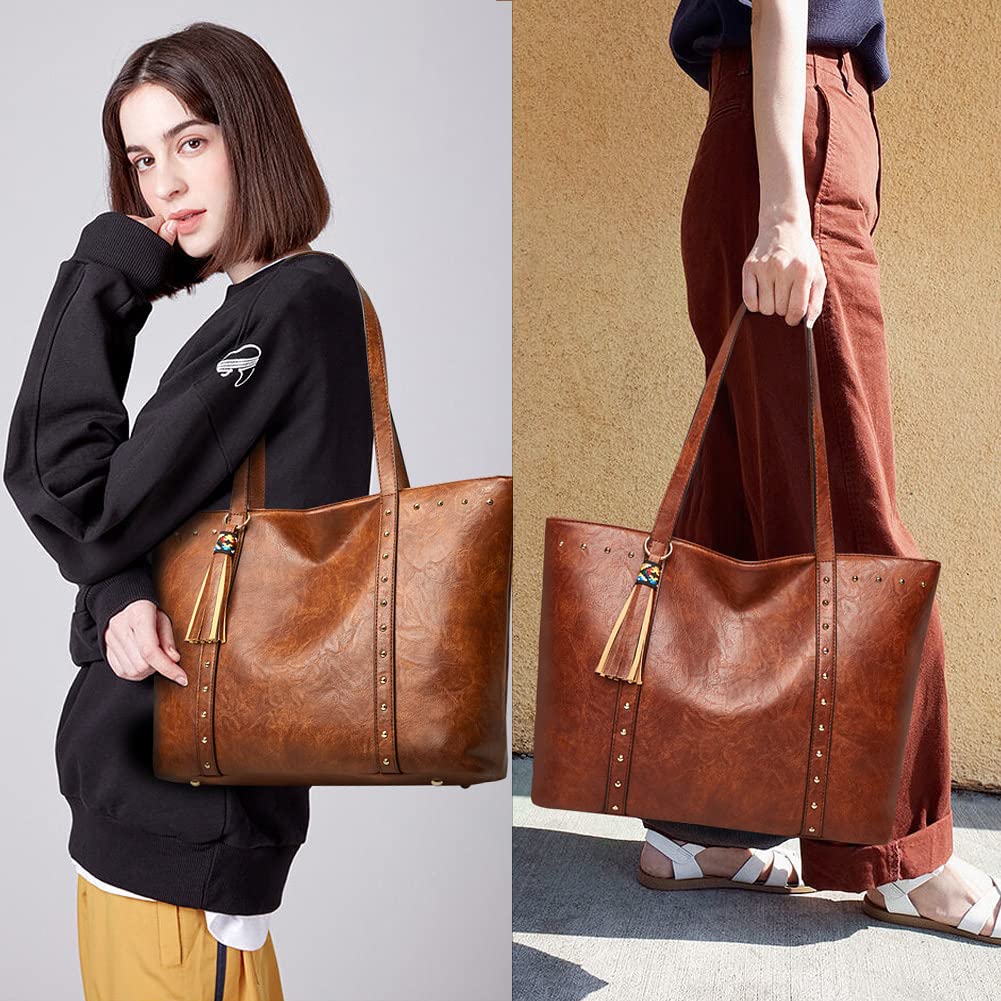 Yohora Women's Retro Leather Tote Bag - Large Capacity Shoulder Handbag for Work, Commute & Travel | Stylish Top Handle Purse for Everyday Use, Office & Shopping