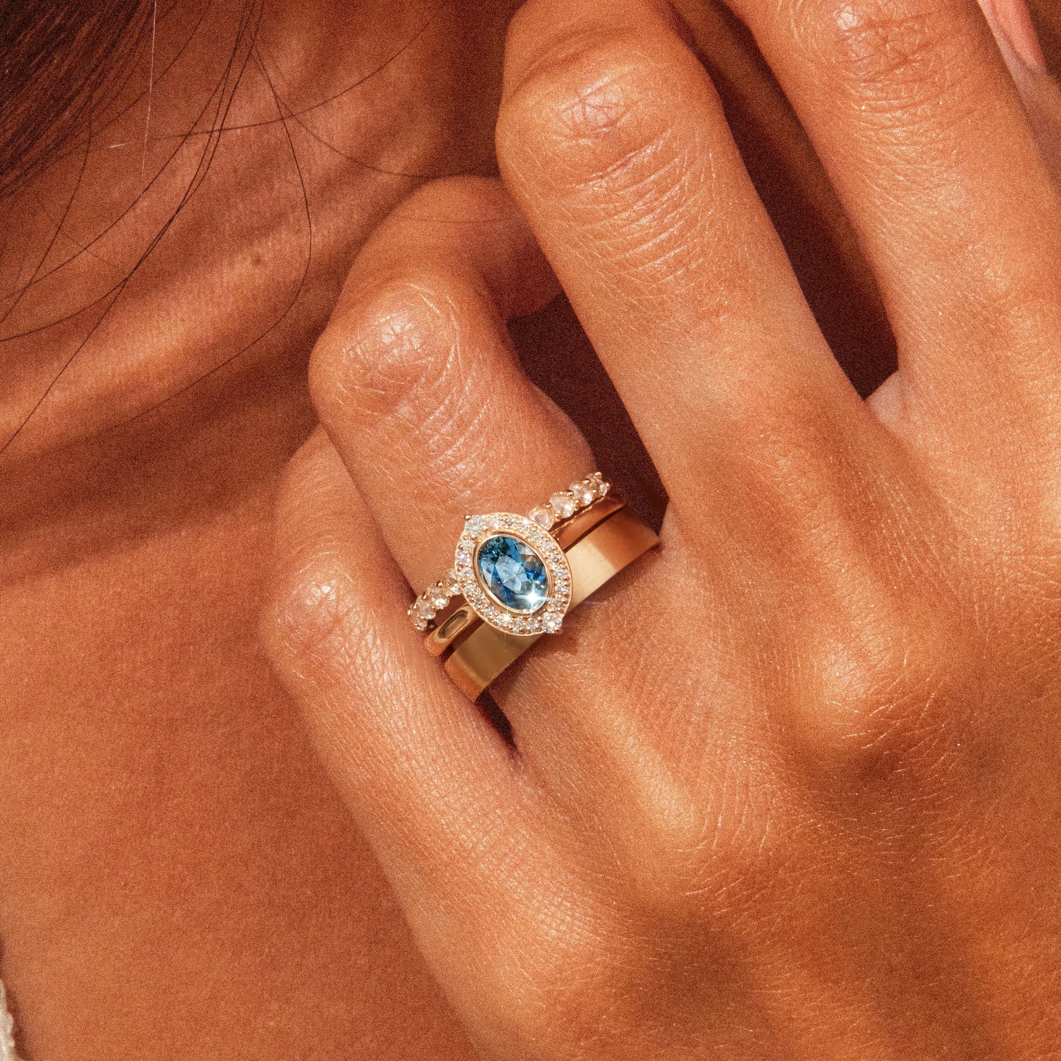 14K Yellow Gold Blue Oval Sapphire & White Diamond Ring – Unique Handcrafted Jewelry for Women, Perfect for Engagement, Wedding & Special Occasions