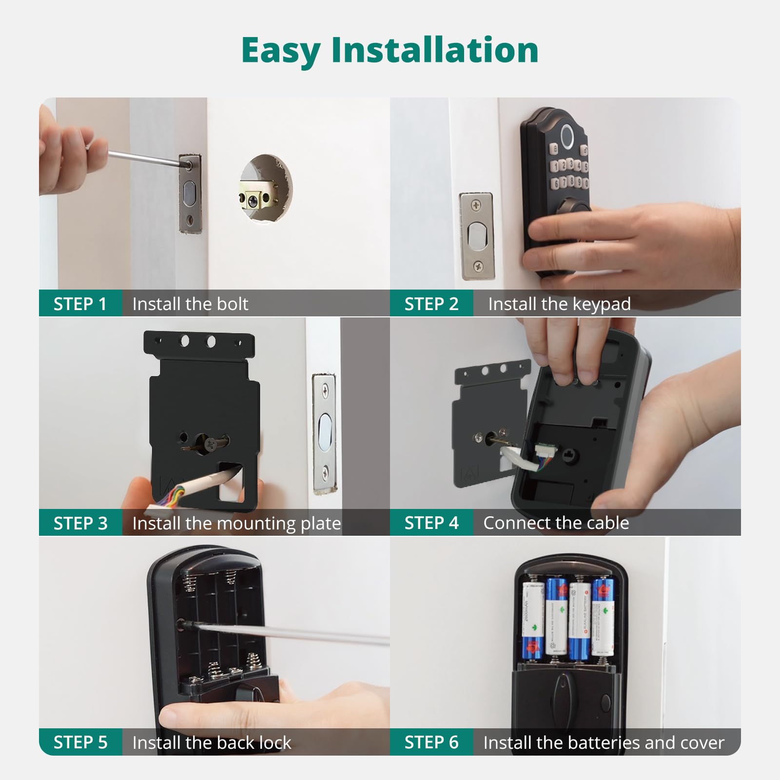 Smart Keyless Entry Door Lock with Fingerprint & Keypad - 2 Lever Handles, Electronic Deadbolt, Auto-Lock Feature for Front Door Security | Easy Installation for Homes, Apartments & Offices