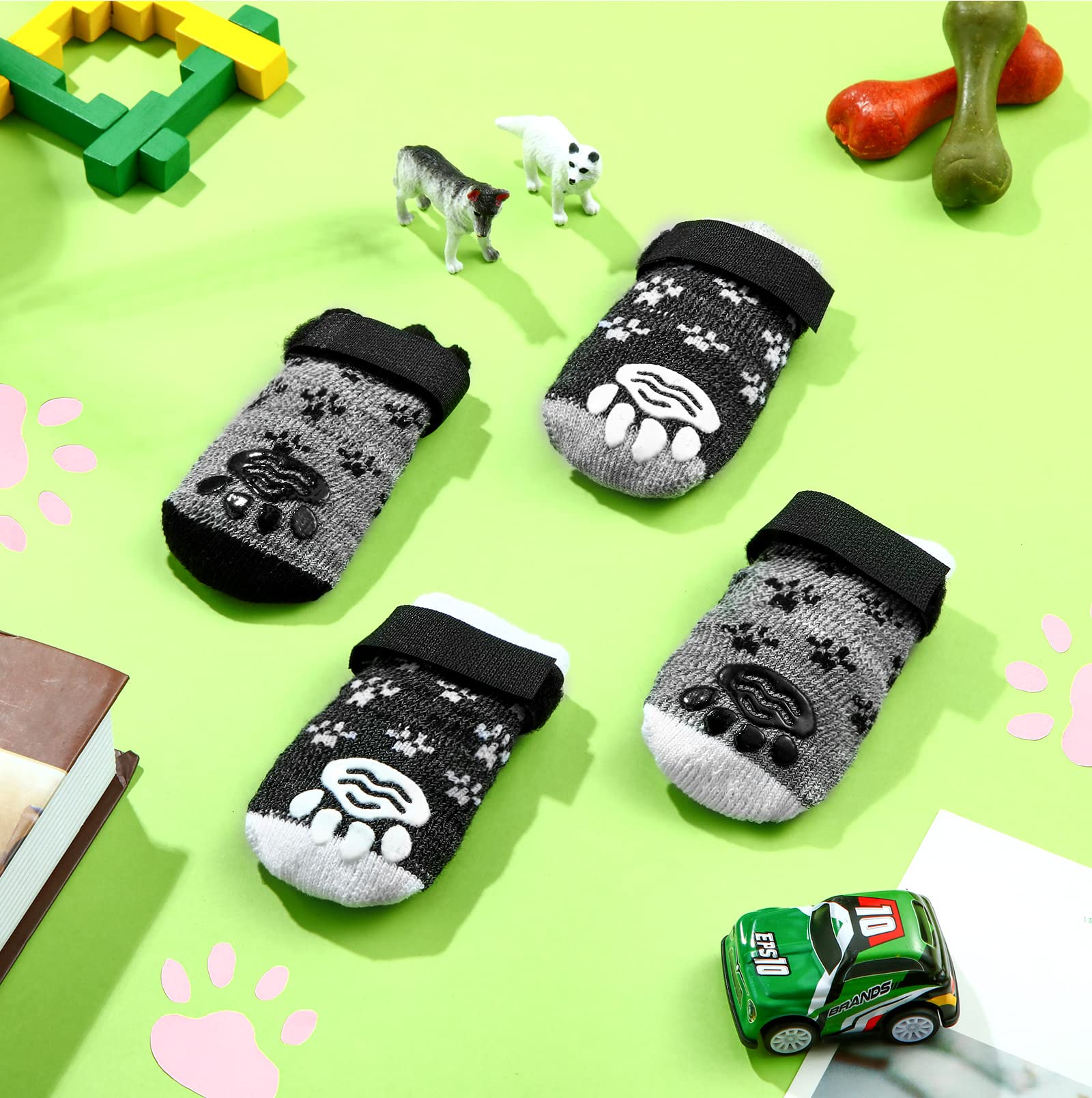 16 Pairs Anti-Slip Dog Socks with Grips for Small & Medium Dogs - Non-Slip Indoor Pet Socks for Hardwood Floors - Perfect for Winter Warmth & Home Protection (X-Small)