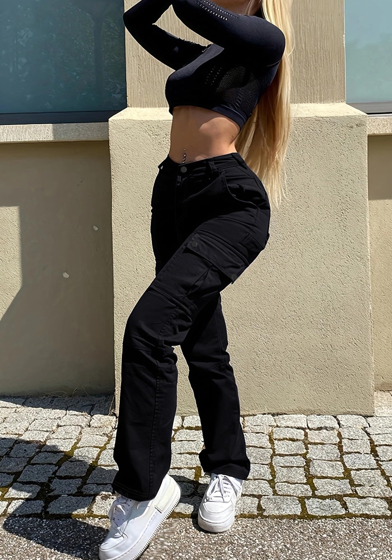 Women's High Waist Cargo Pants - Y2K Baggy Wide Leg Casual Trousers with Pockets | Streetwear, Workwear & Outdoor Hiking Pants for Women
