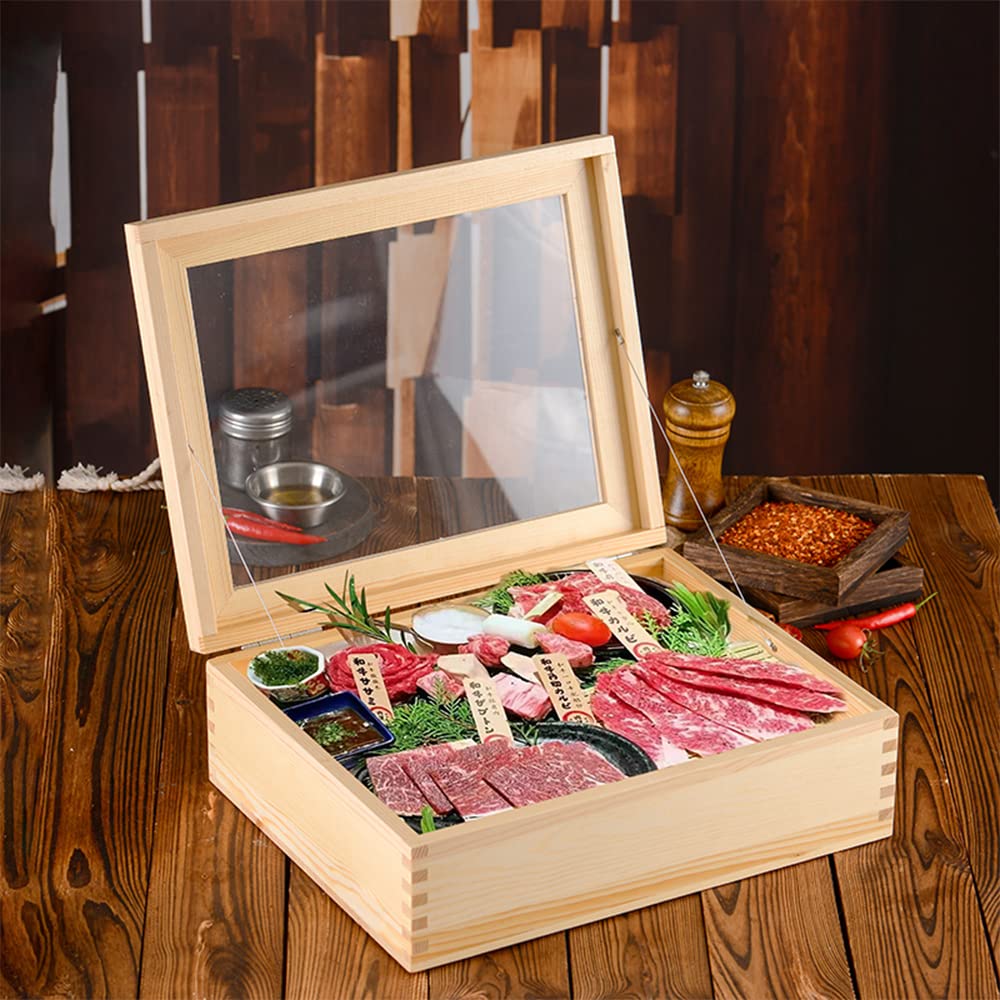 Premium Japanese BBQ Wooden Bento Box - Sushi Serving Tray with Dry Ice Storage | 28.5 x 22 x 9cm | Perfect for Picnics, Parties & Outdoor Dining