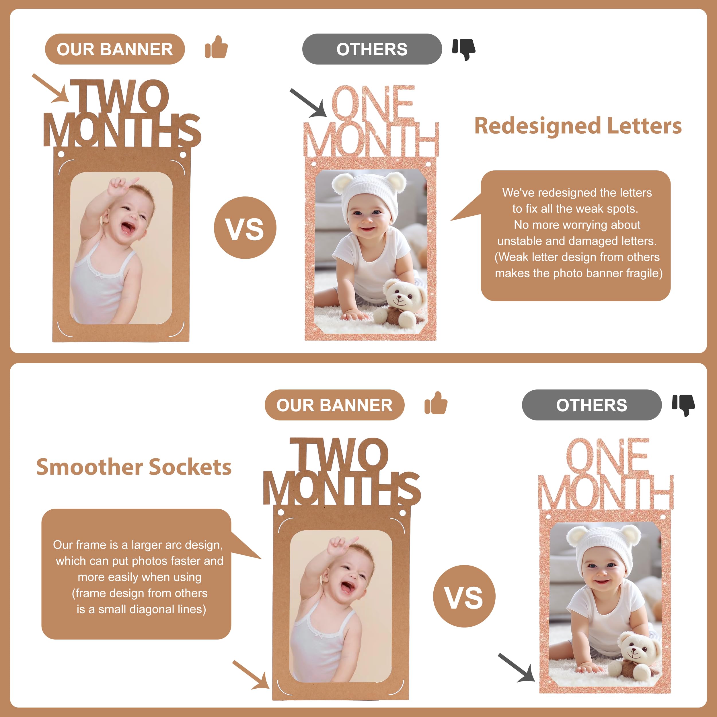 1st Birthday Photo Banner - 4x6 or 5x7 Inch Pre-Strung Baby Milestone Banner from Newborn to 12 Months | Kraft Paper Birthday Decor for Baby Shower, First Birthday Party & Nursery Wall Decor