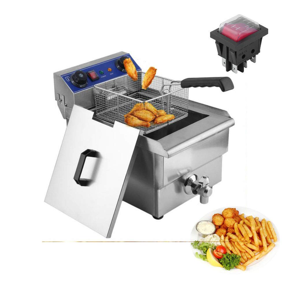 Commercial Electric Deep Fryer 13L/26L Stainless Steel - Temperature Control & Timer - Single/Dual Tank with Drain & Basket - Perfect for Restaurants, Food Trucks, and Catering Businesses