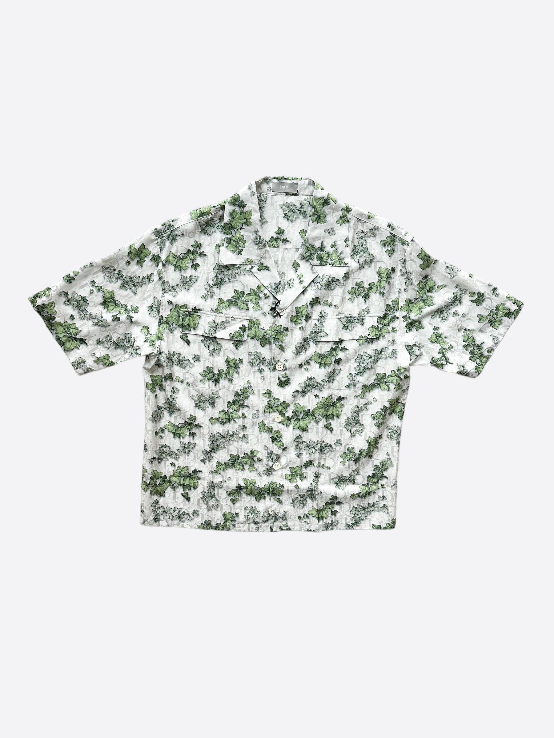 Dior Amoako Boafo White Oblique Leaf Button Up Shirt for Men - Stylish Casual & Formal Wear - Perfect for Office, Date Night & Special Occasions