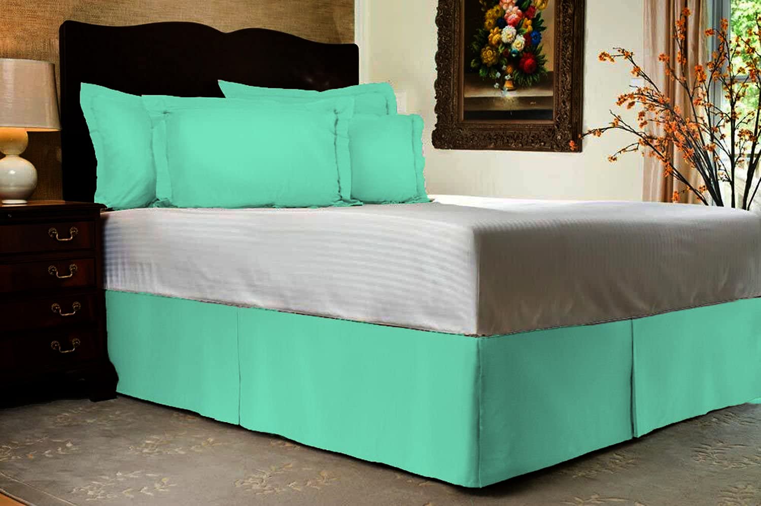 Premium 100% Pure Cotton 600 TC King Size Aqua Solid Wrap Around Pleated Bed Skirt - 12