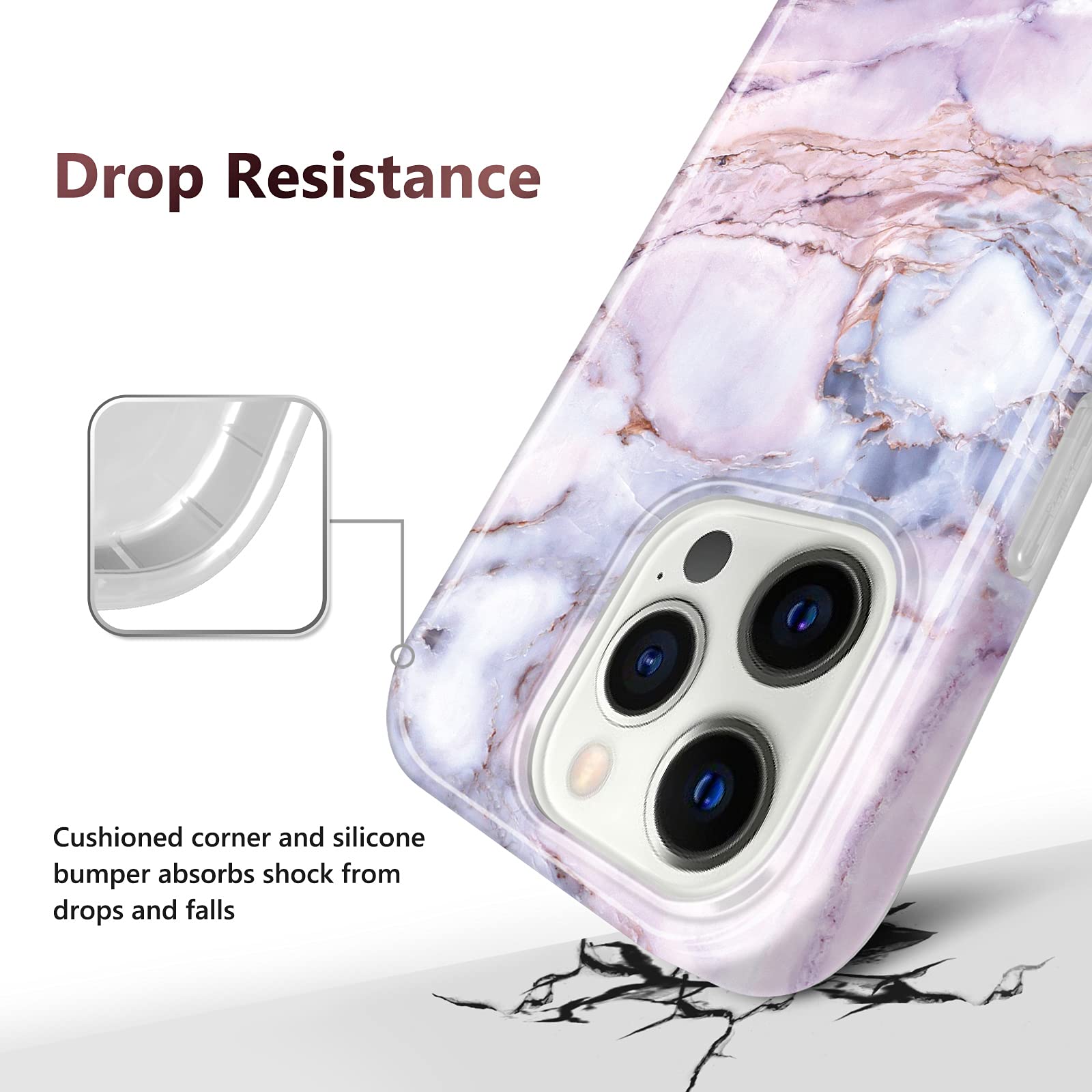JAHOLAN iPhone 13 Pro Max Case (6.7 inch 2021) - Marble Design Clear TPU Bumper Shockproof Soft Silicone Cover - Purple & Pink | Perfect for Daily Protection, Outdoor Activities & Fashion Accessory