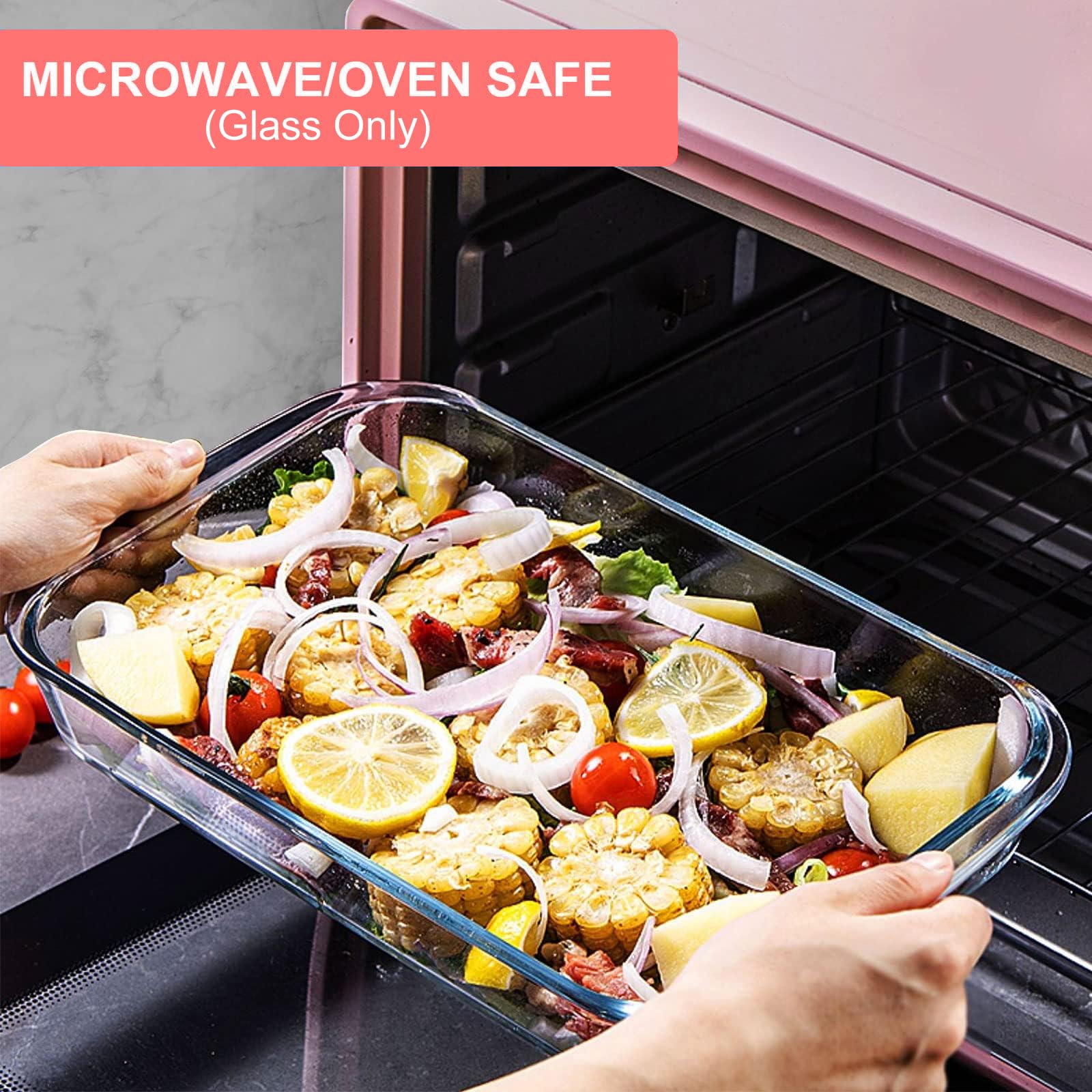 8-Piece Glass Baking Dish Set with BPA-Free Lids - Rectangular Oven Safe Bakeware for Lasagna, Casseroles & Meal Prep - Microwave, Fridge & Oven Safe - Perfect for Cooking, Storing Leftovers & Holiday Baking