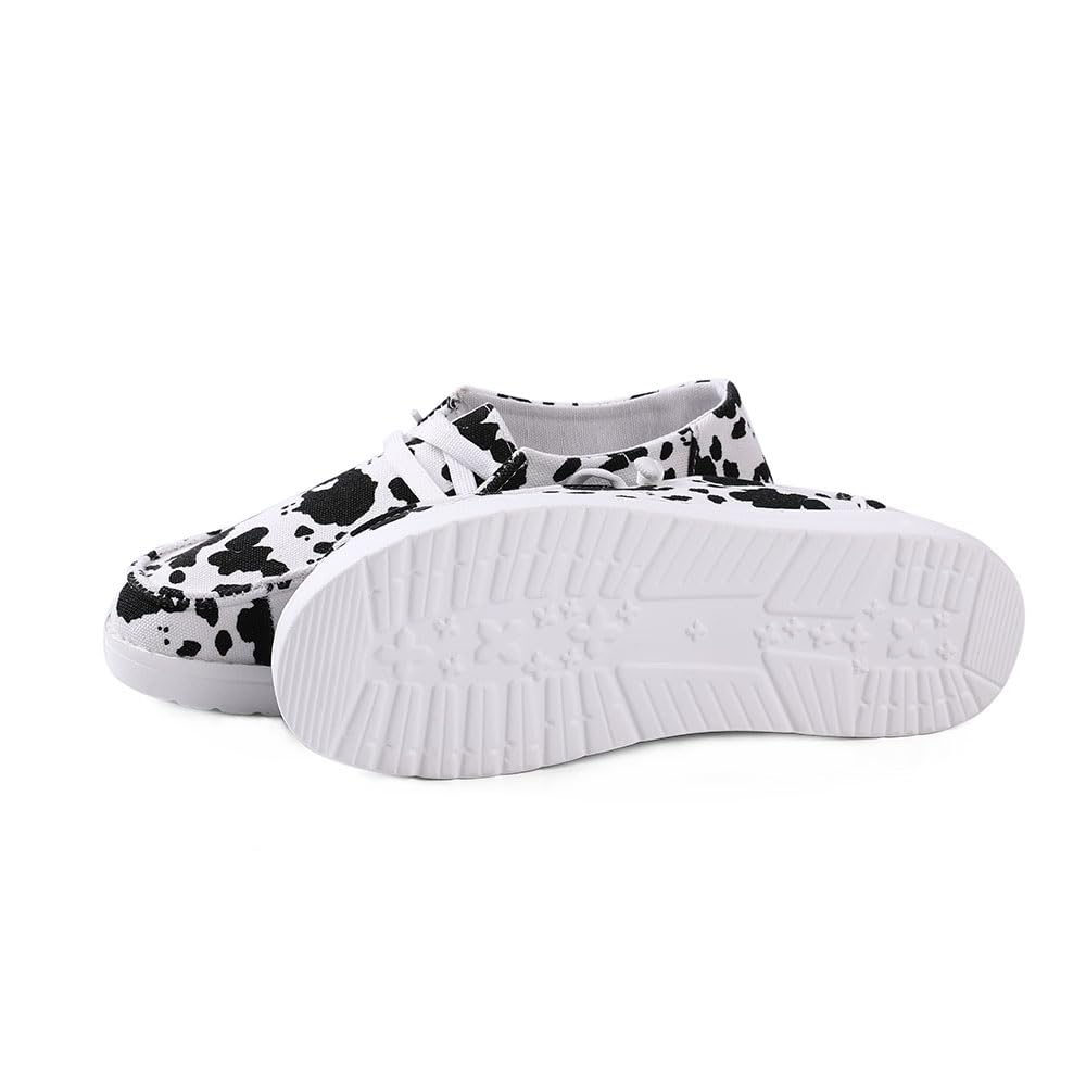 Women's Cow Print Canvas Slip-On Sneakers - Comfortable Loafers for Casual Wear, Walking & Fashion Outfits